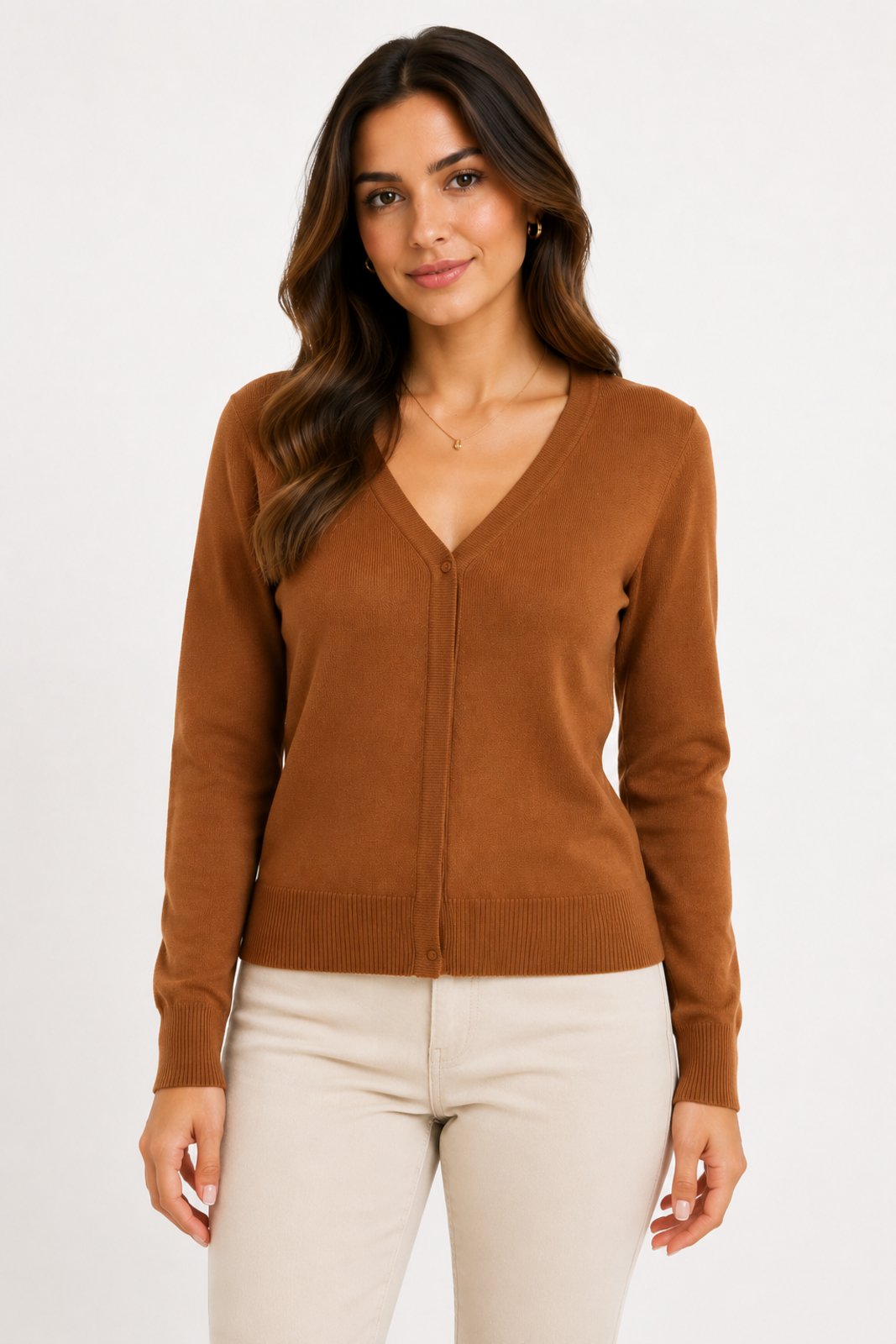 Cardigan Feminino D Bell Outlet Fashion Botão Caramelo