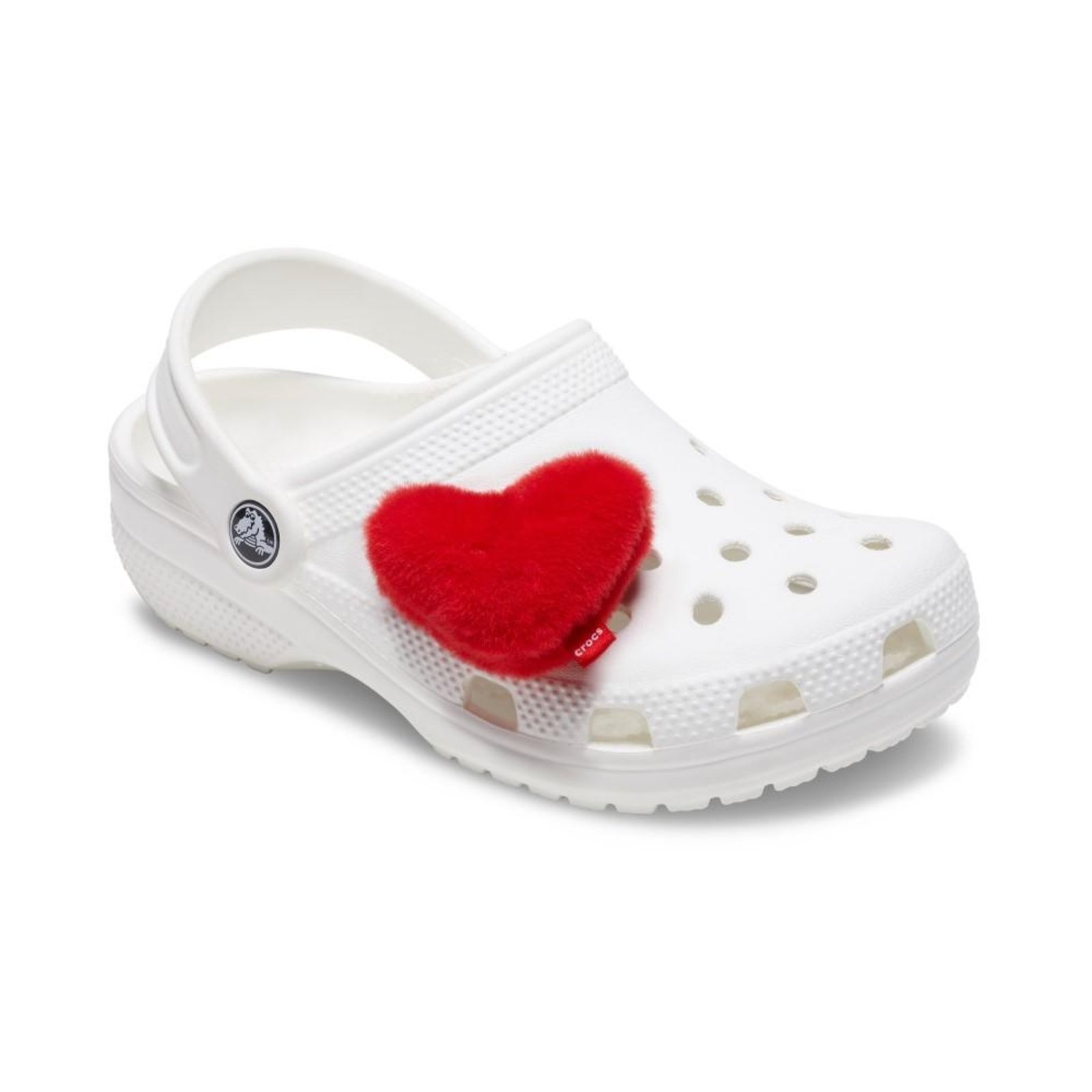 Vista 3 Infantil - Jibbitz™ Coração Vermelho de Pelúcia Crocs branco