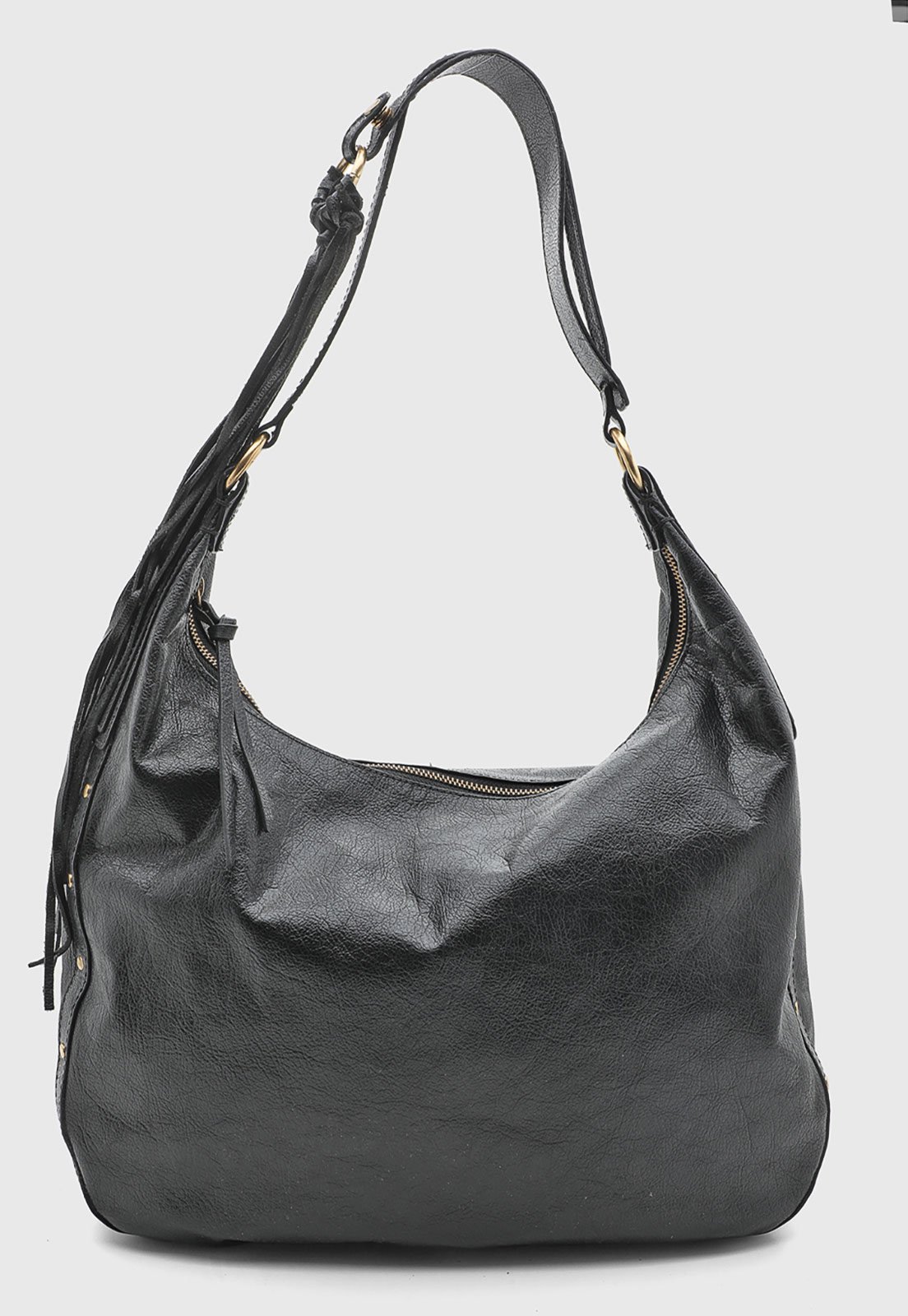 Bolsa Feminina Arezzo Franjas Couro Preta