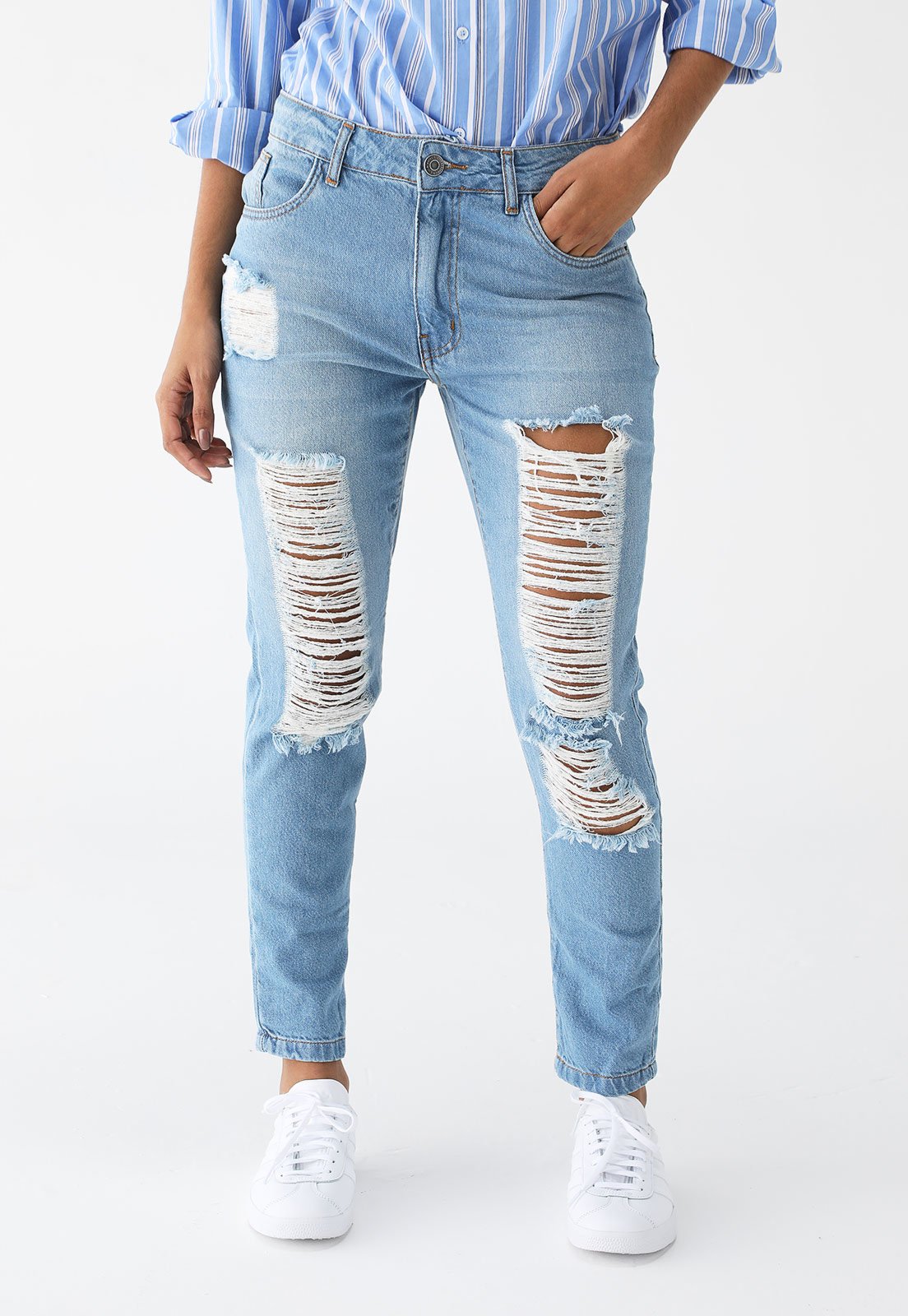 Calça Jeans Aeropostale Mom Destroyed Azul