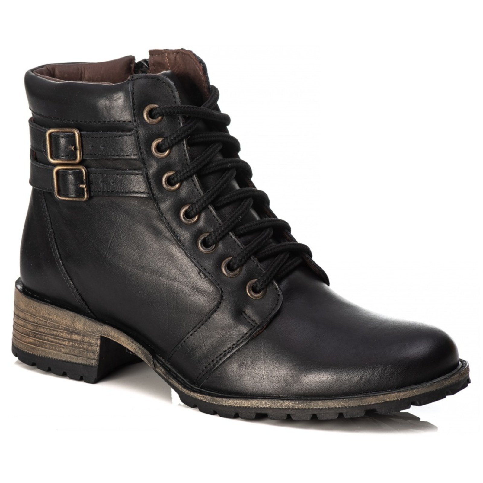 Bota Cano Curto Feminina Coturno Couro Tratorado