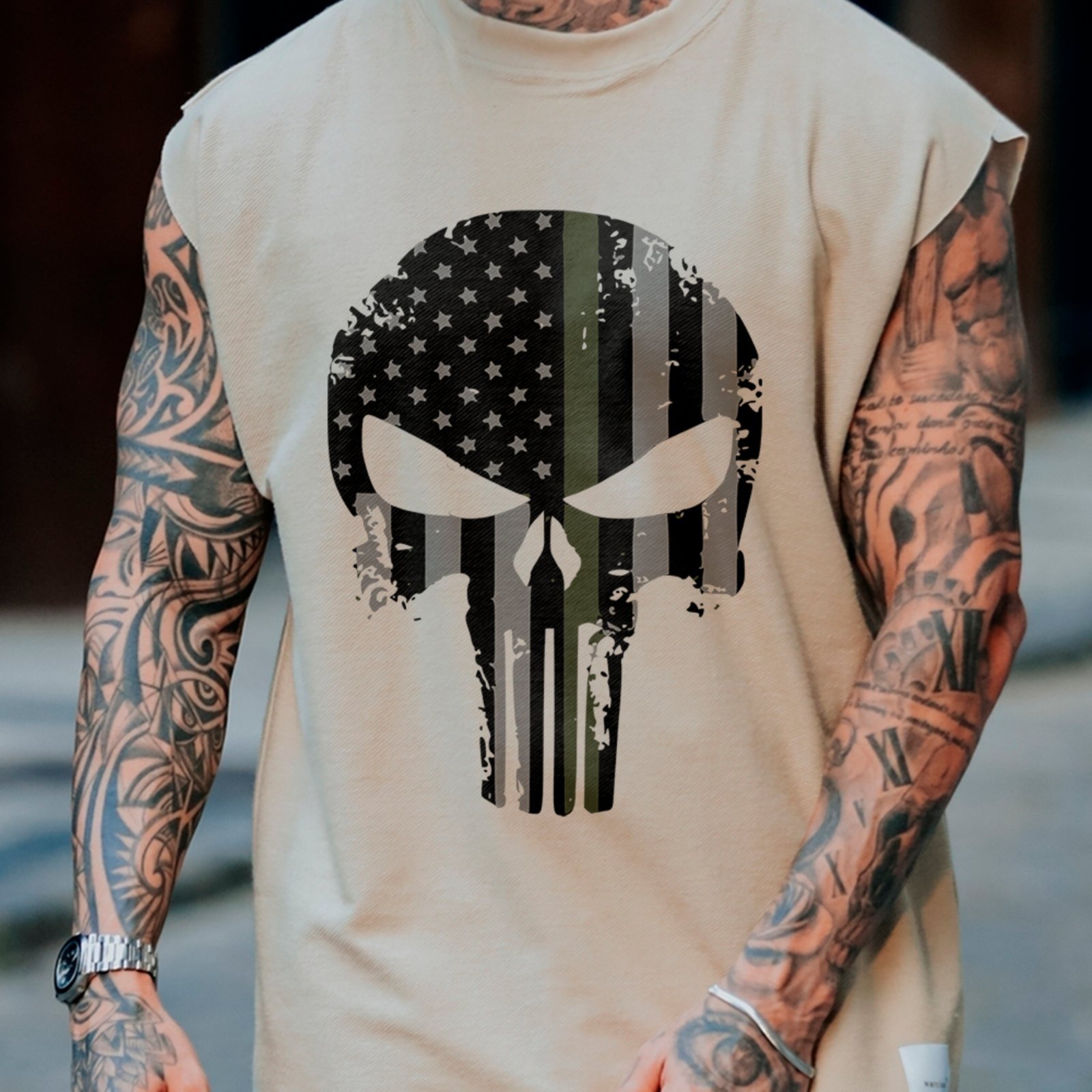Camiseta Regata Machão Caveira Militar USA Flag Streetwear Off White