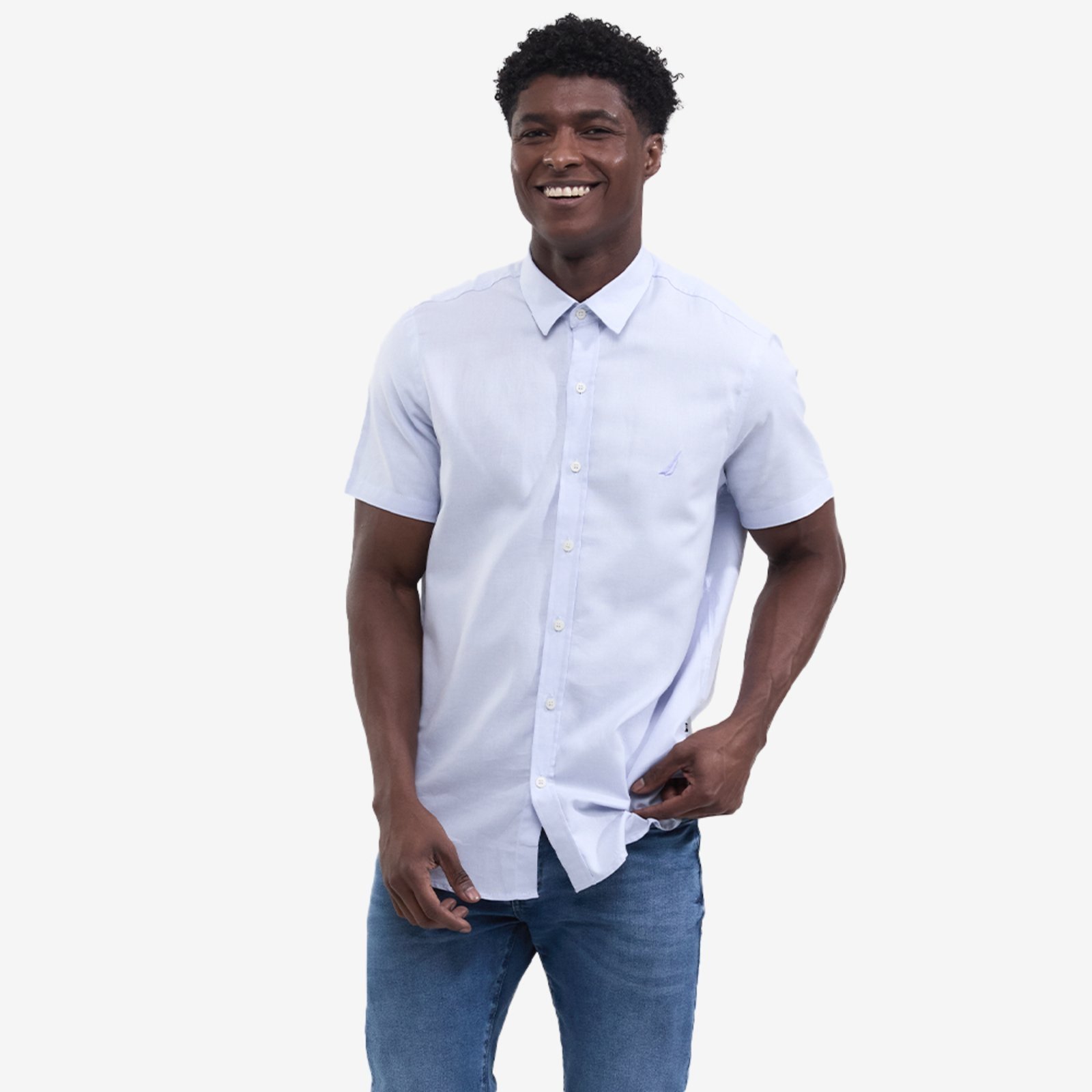 Camisa Nautica Manga Curta Oxford Azul Claro