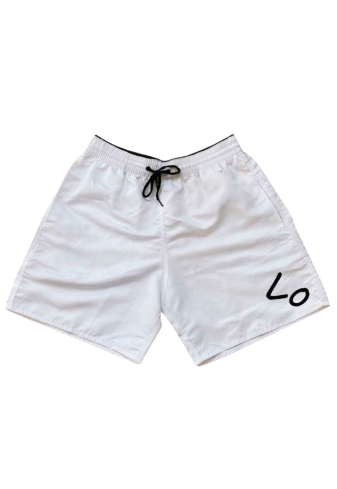 Vista 3 Kit Casal 4 Peças Love Relaxado 2 Short Moda Praia Tactel + 2 Boné Aba Curva Estampado branco/preto Relaxado branco/preto