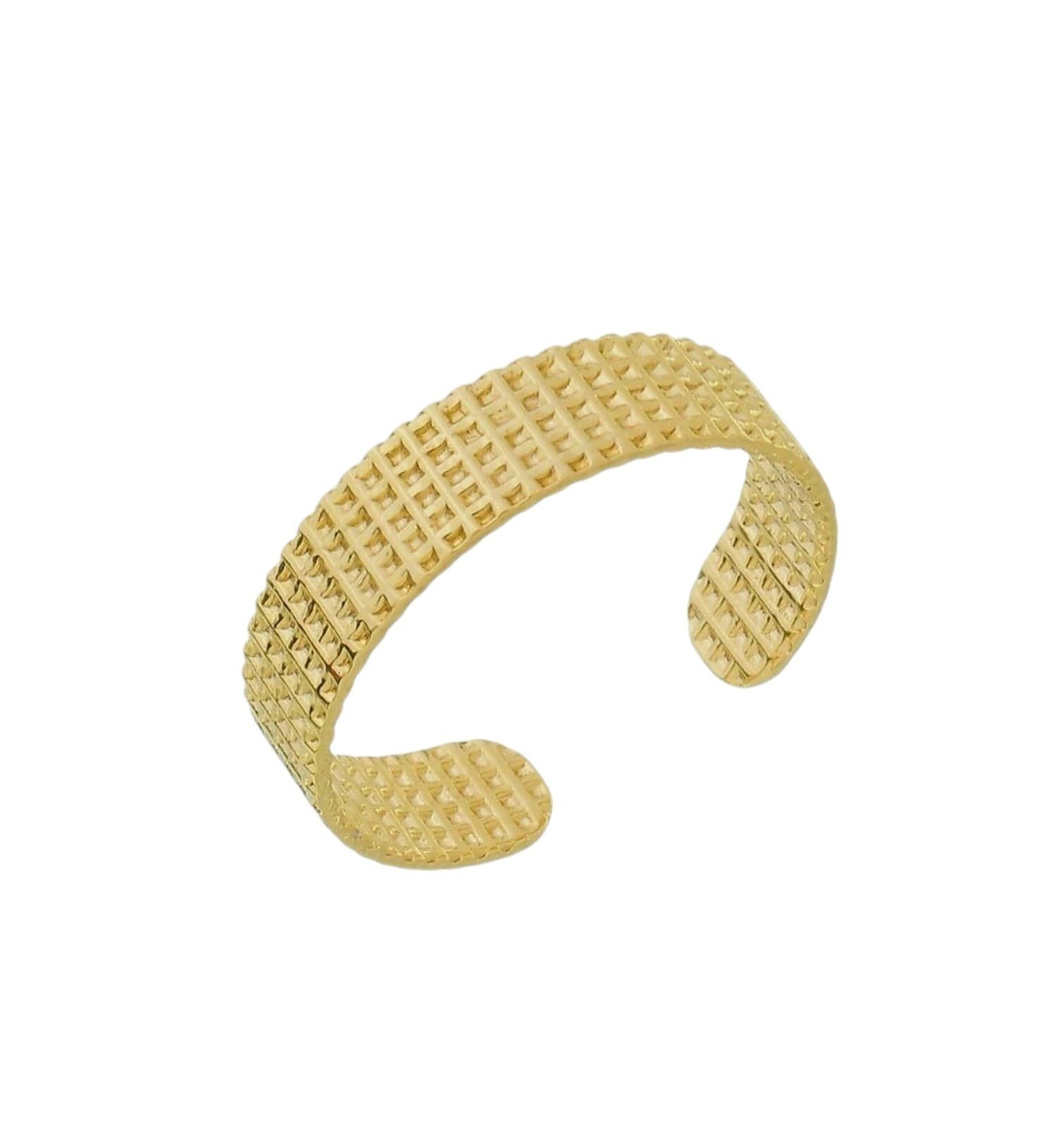 Anel Quadriculado Ajustável Reto Banhado a Ouro 18k