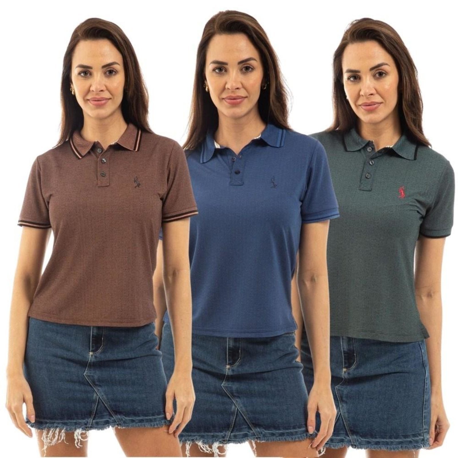 Camisa Polo Feminina Manga Curta Piquet Dia a Dia Kit 3
