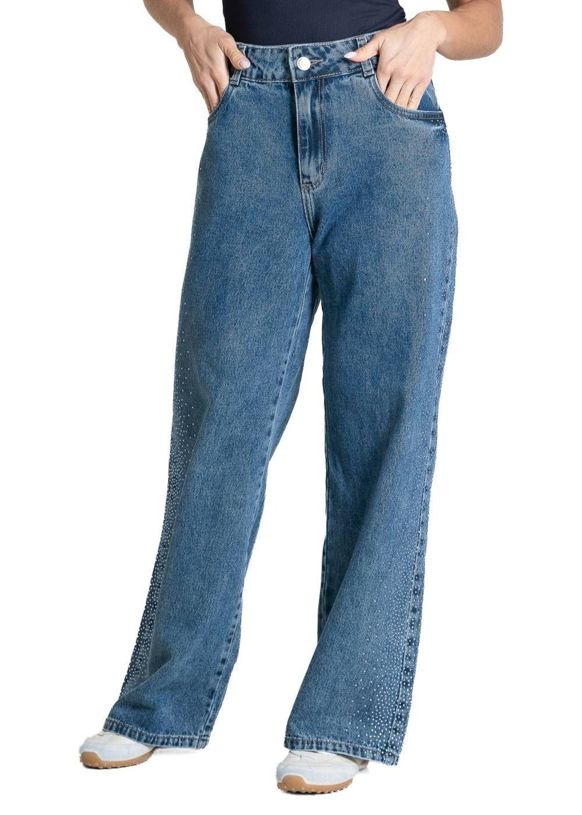 Calça Jeans Sawary Wide Leg Petit Brilho - 283751 AZUL - Azul - Sawary