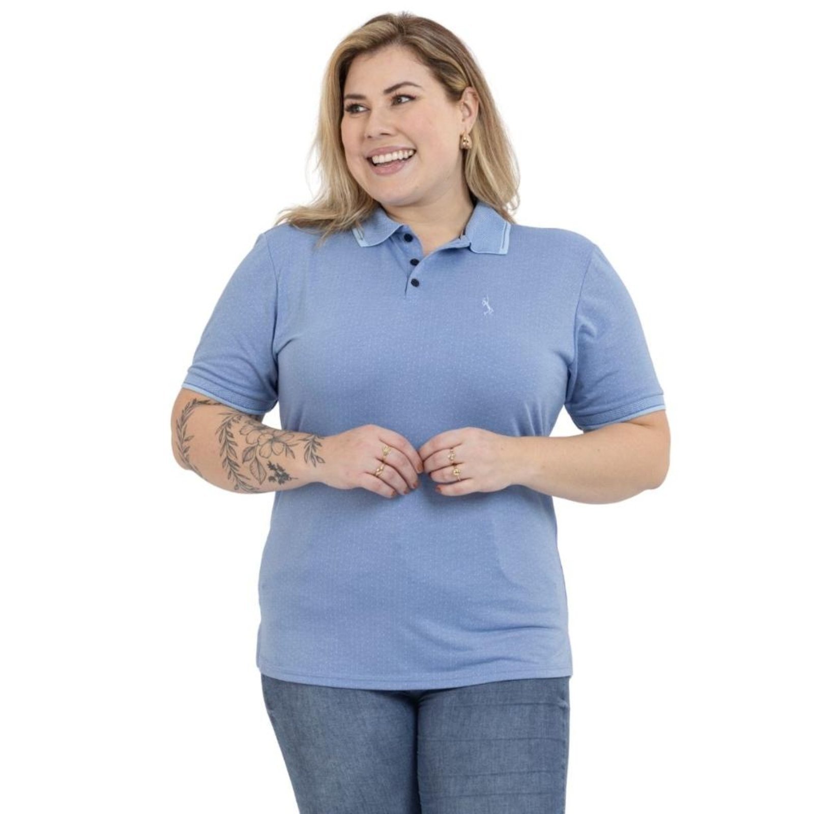 Camisa Polo Plus Size Feminina Botões Dia a Dia Trabalho