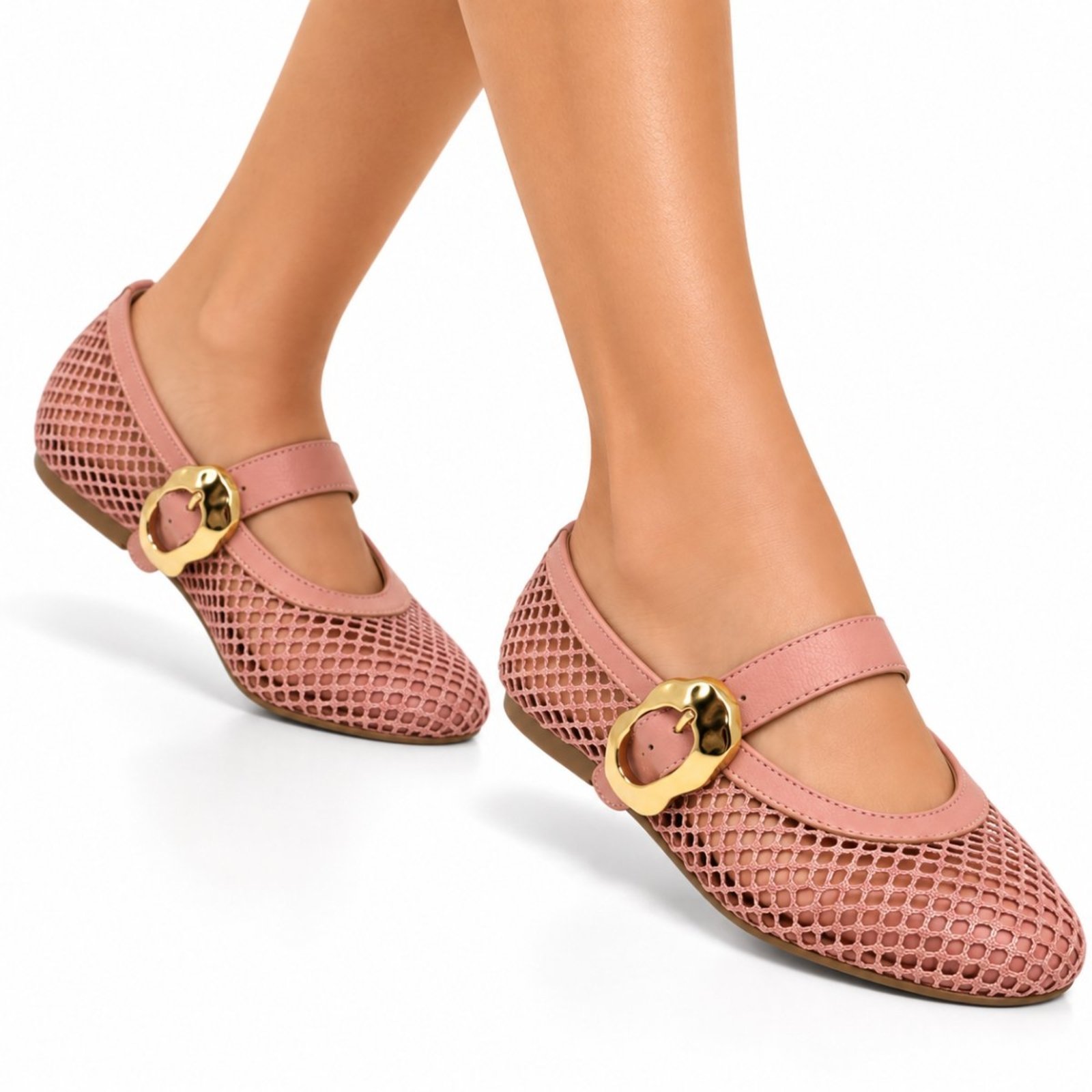 Sapatilha Sete Sales Estilo Boneca Bico Fino Telinha Tira Com Fivela Grande Tendencia 5404 Rosa