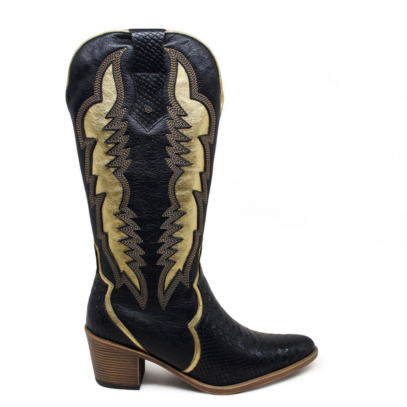 Bota Nashville Couro Anac Preto Dourado Preto – NAS001