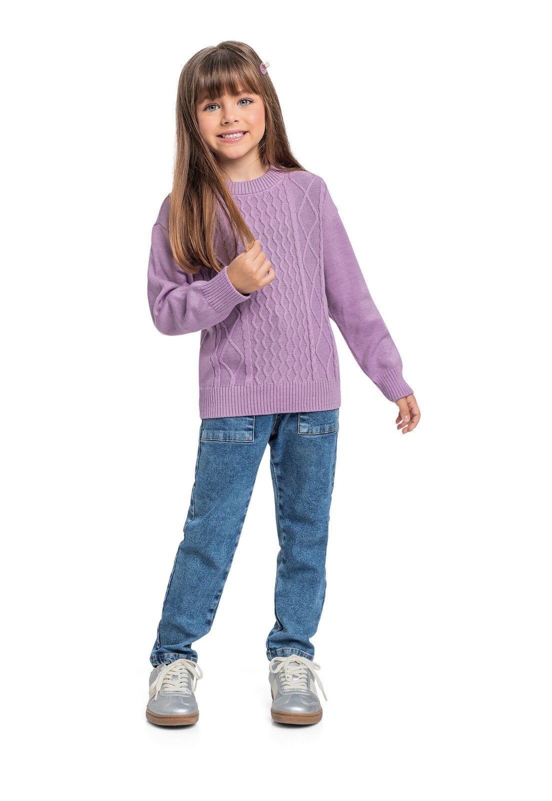 Infantil – Blusão em Tricô Menina Quimby Roxo