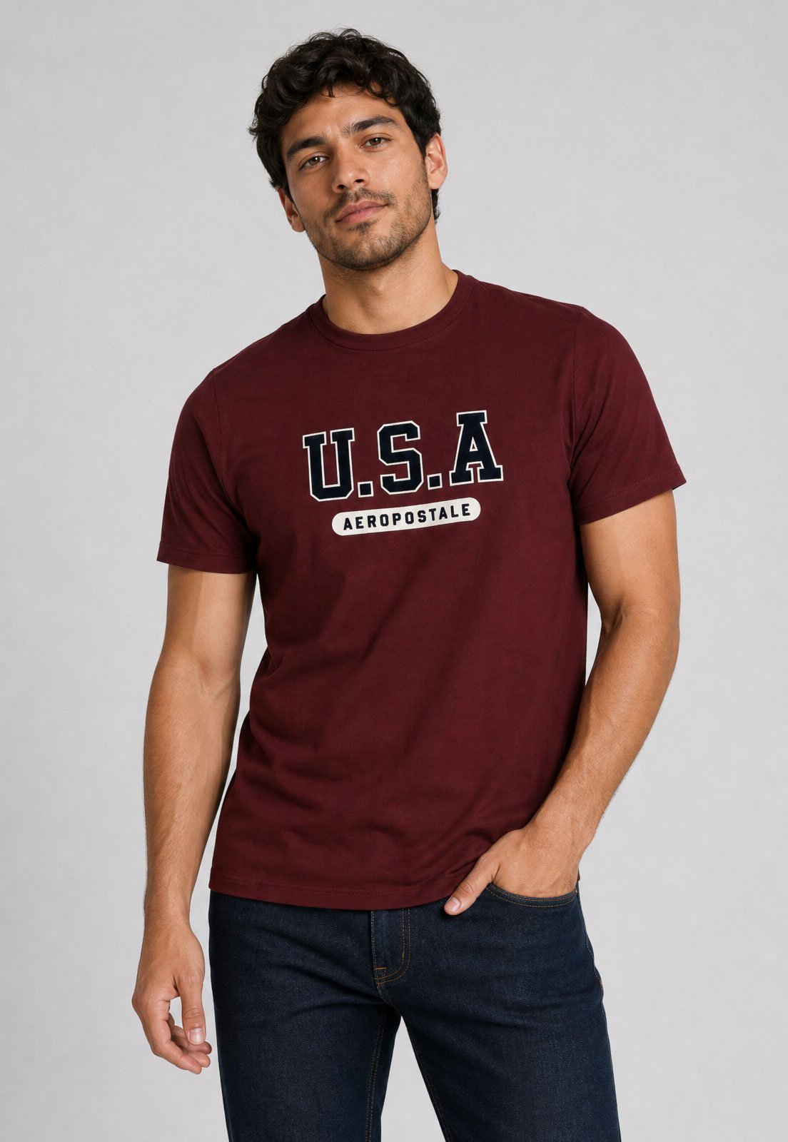 Camiseta Masculina Aeropostale Bordado Vinho