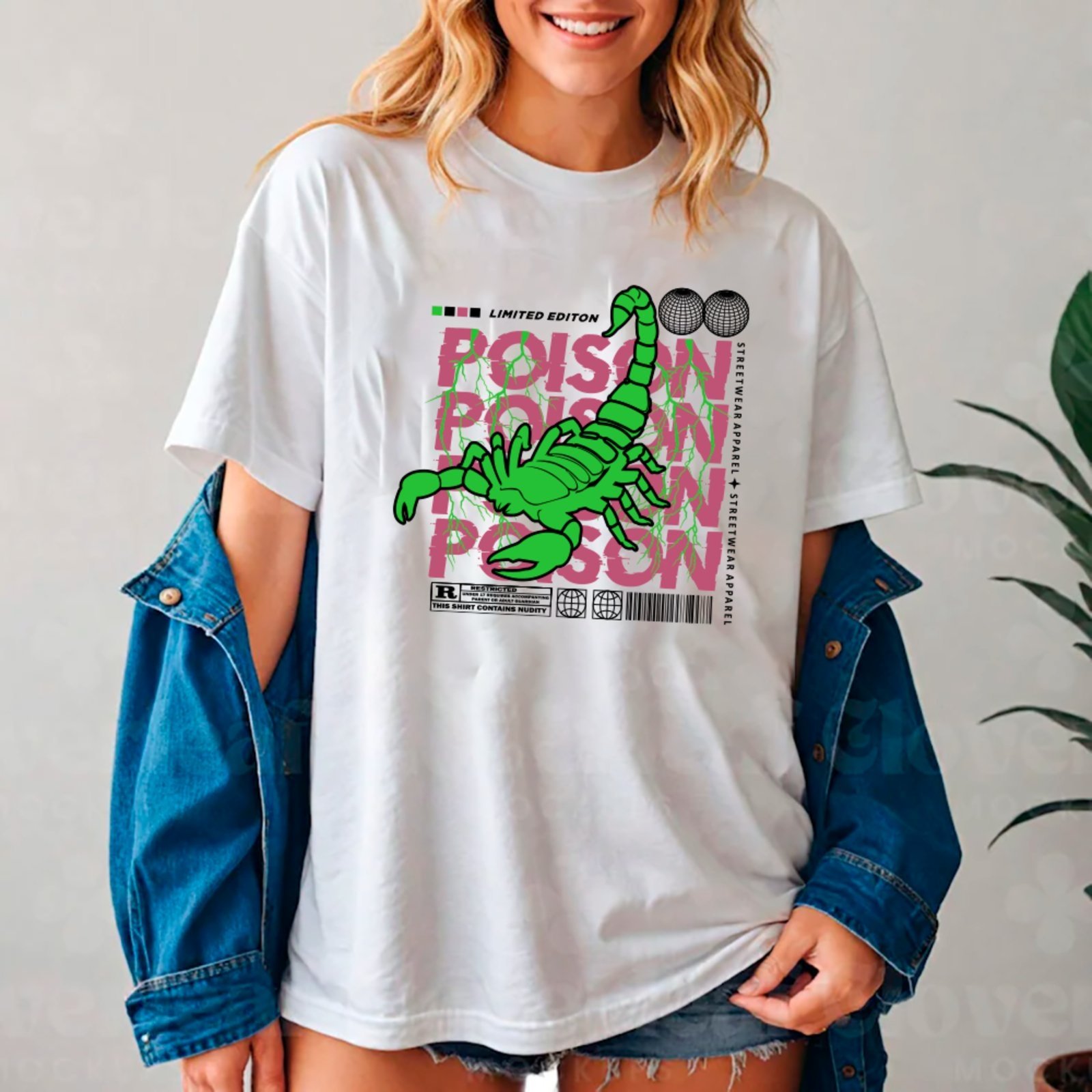 Camiseta Ousy Unissex Poison Scorpion Limited Edition Básica Branco