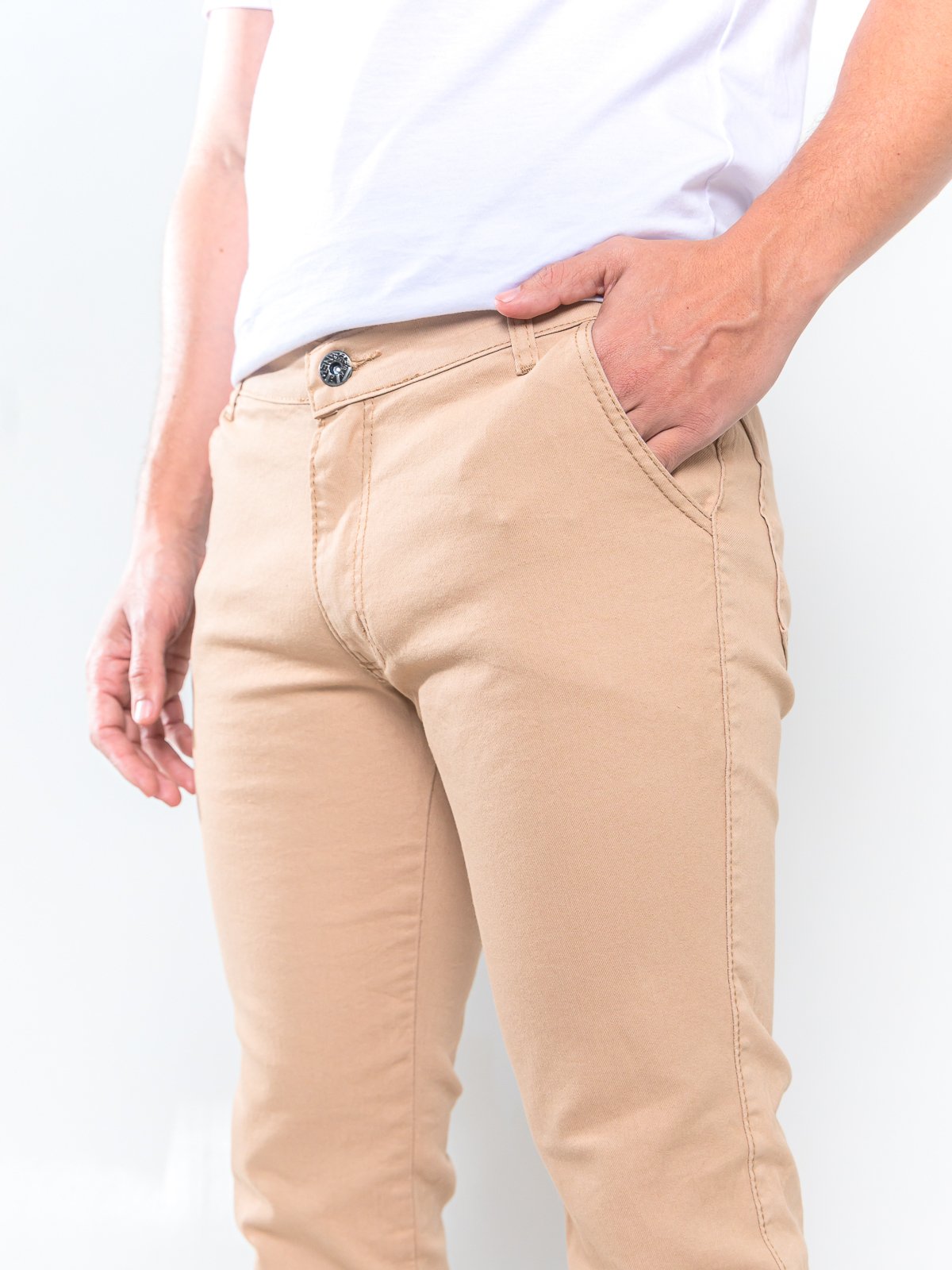 Calça Sarja Masculina Alpha Street Wear Confortável e Básica Bege