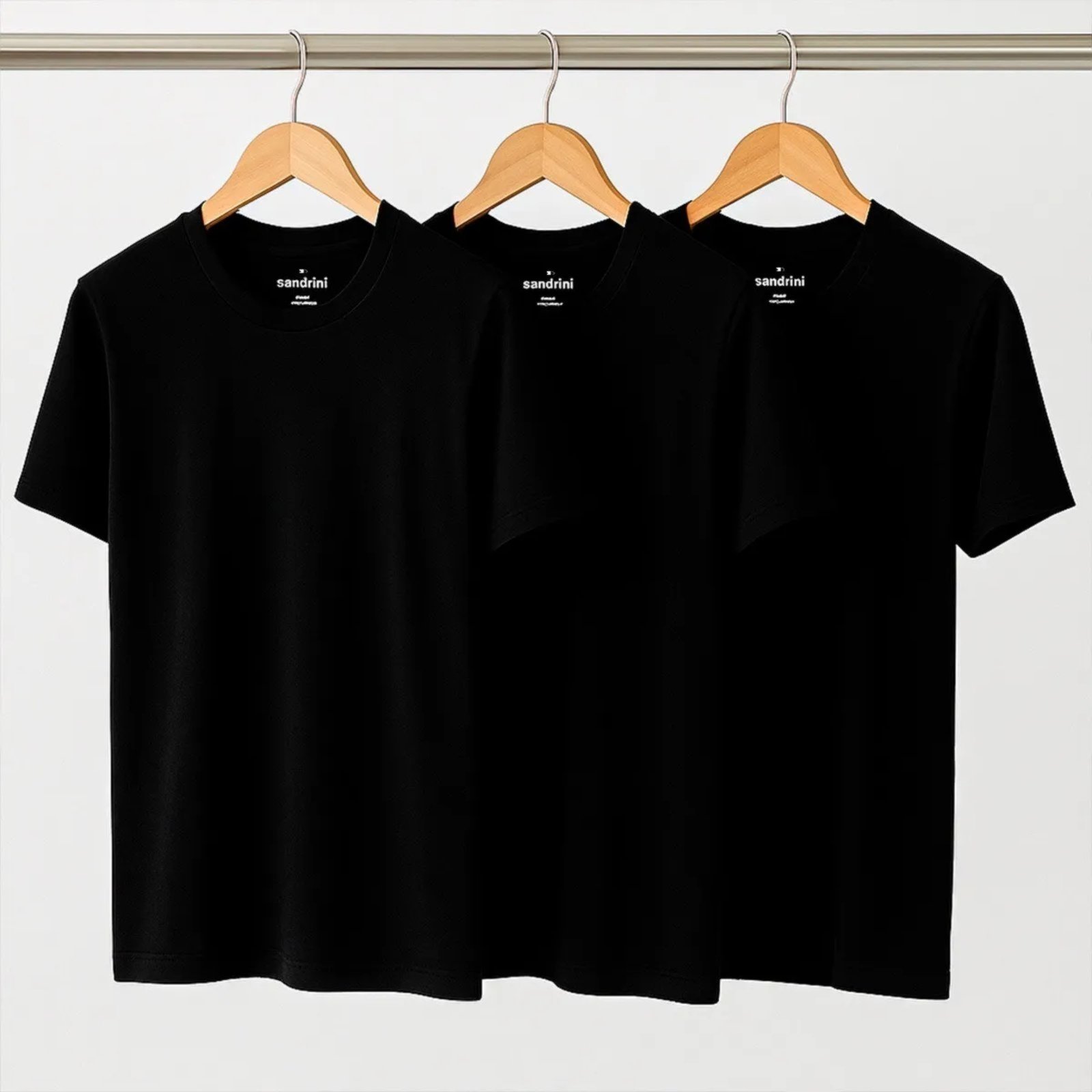 Vista 2 Kit 3 Camisetas Algodão Dia Dia Sandrini Básica Conforto branco/cinza/preto Sandrini branco/cinza/preto