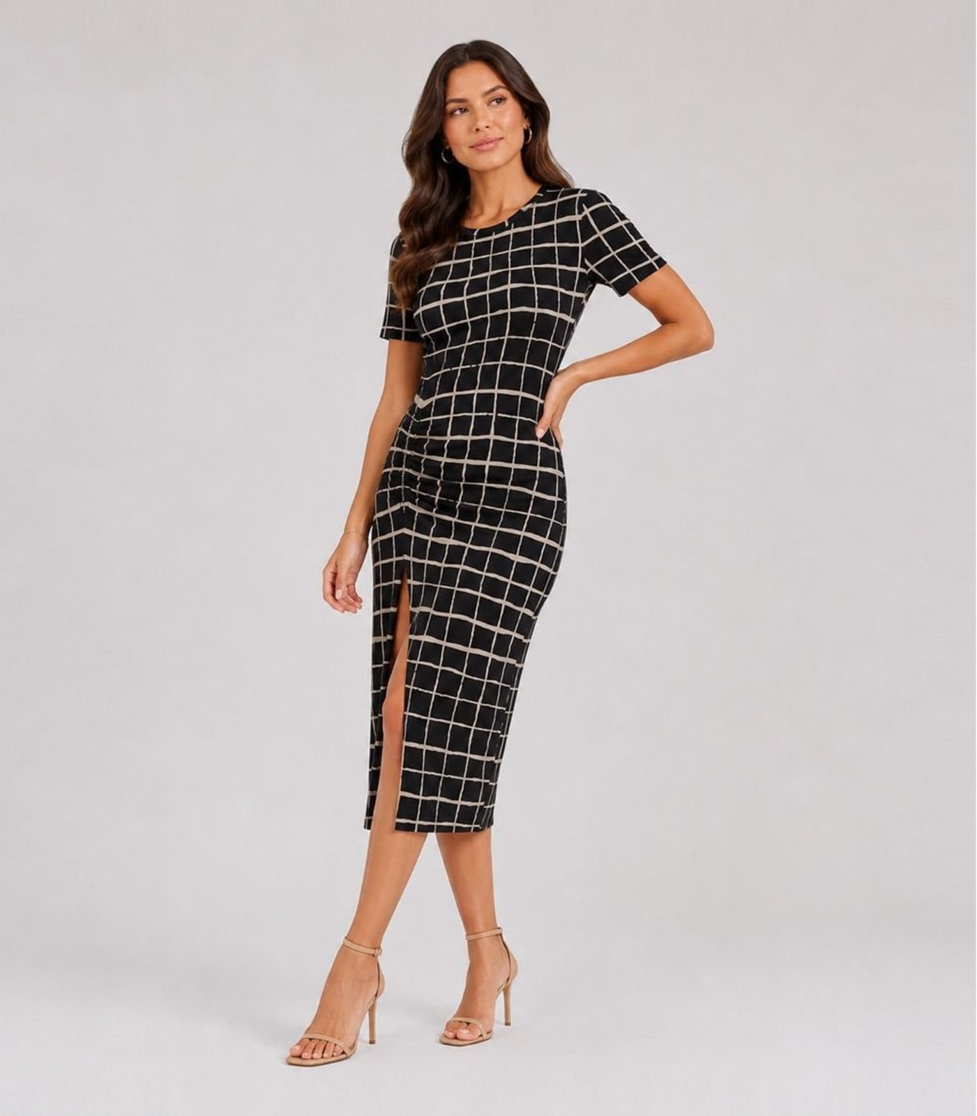 Vestido Midi Viscotorcion Rotativo Infinita Cor Bege