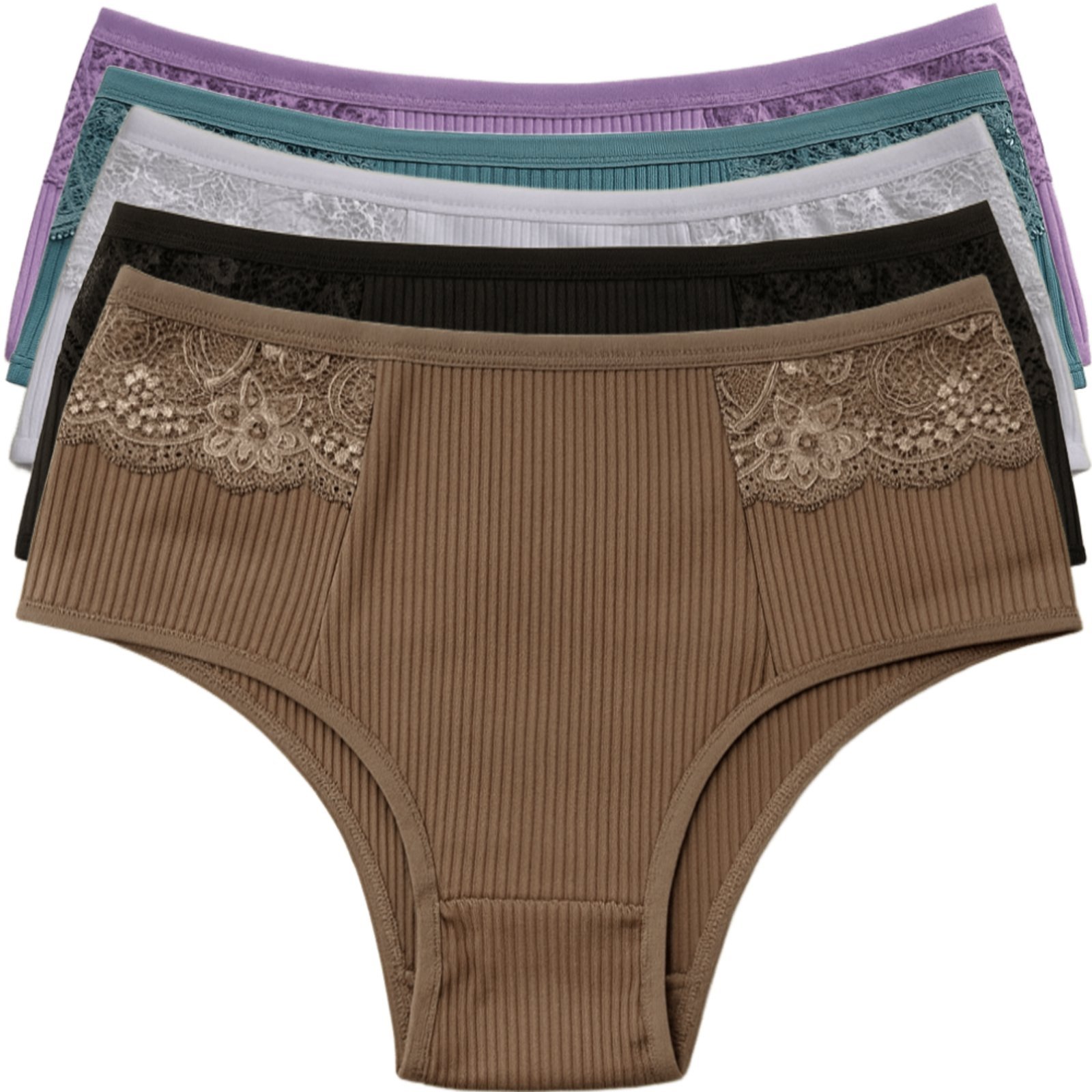 Kit 5 Calcinhas Reflexo Íntimo Com Renda Canelada Lingerie Básica Multicolorida