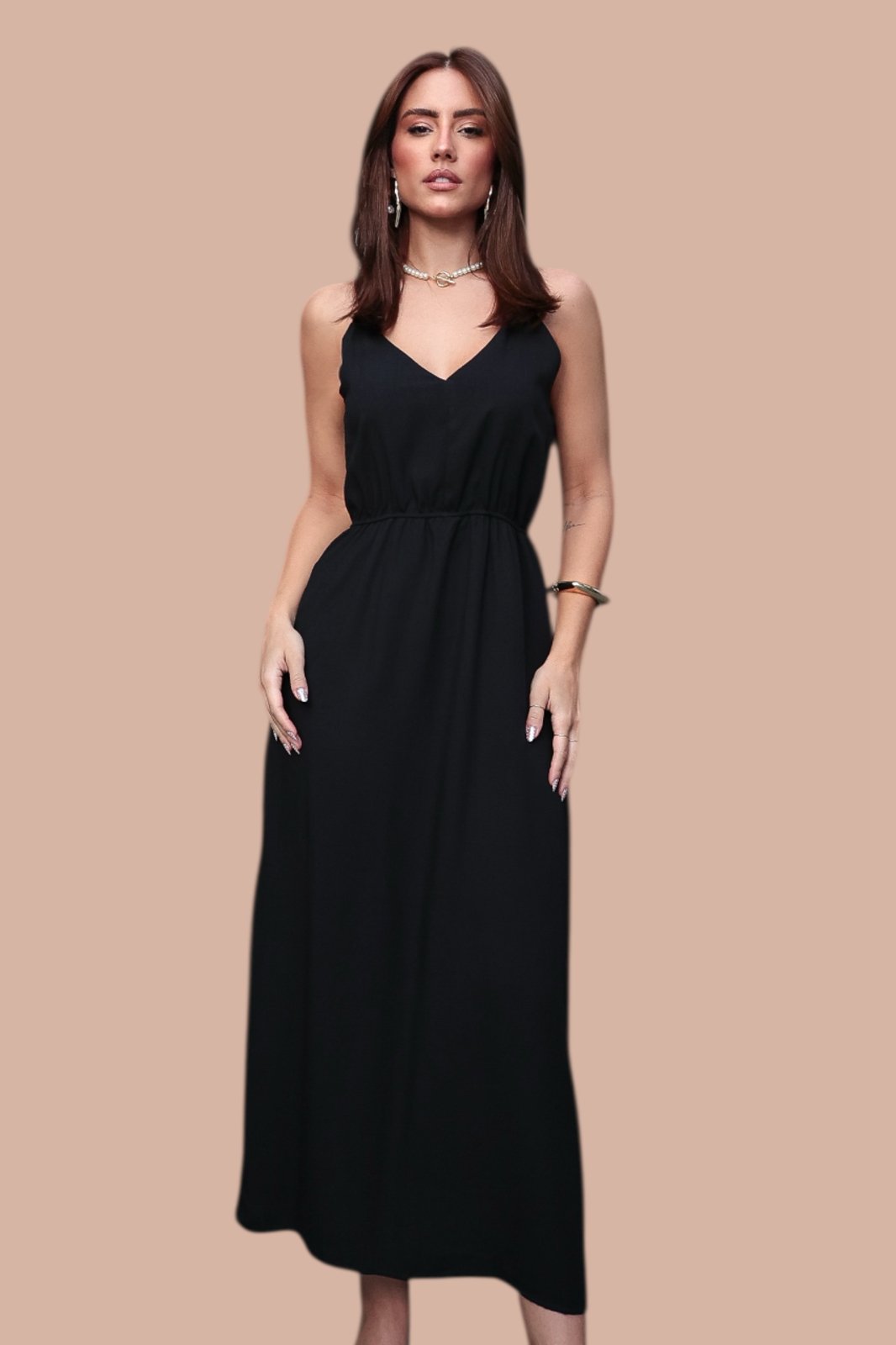 Vestido Midi Ícone Fashion Bossa Cor Preta