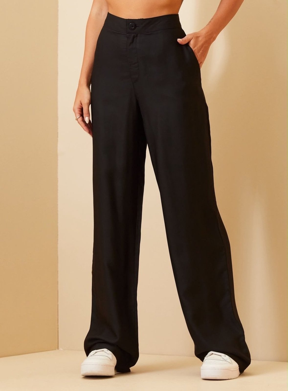 Calça Feminina Alfaiataria Pantalona Triton Preto