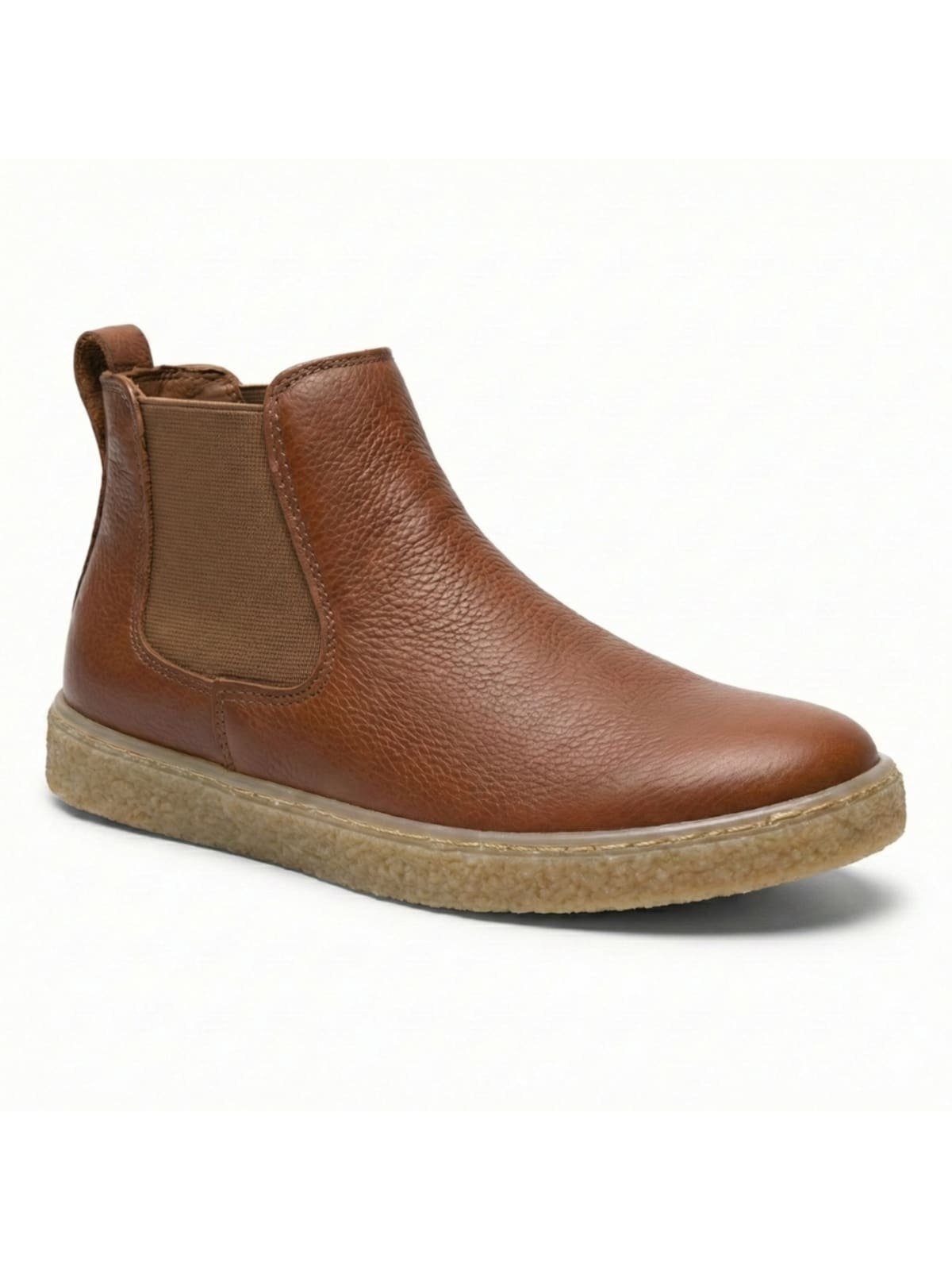 Bota Masculina Couro Liso Brilhante Macia Sola Crepe Confort Caramelo