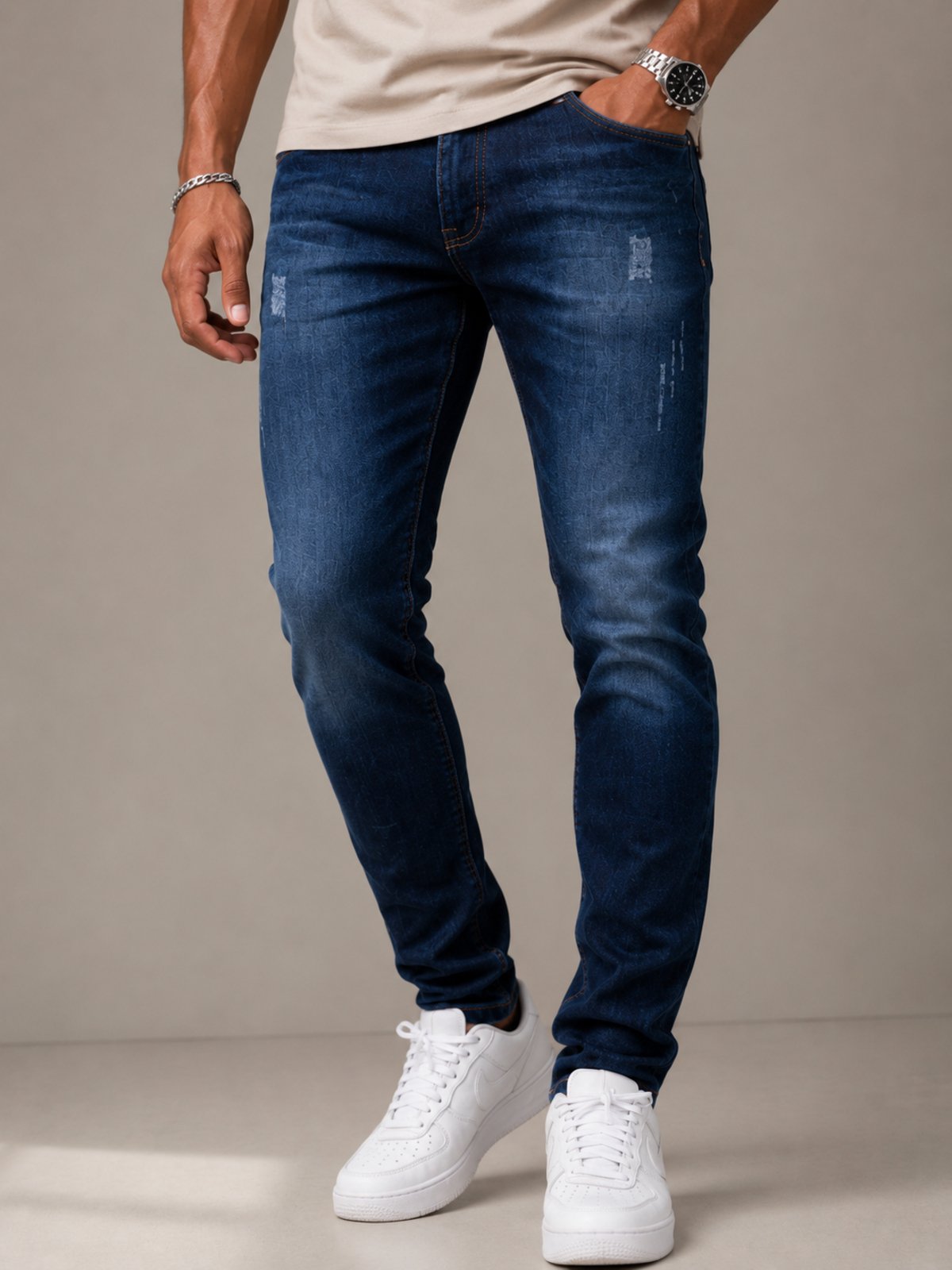 Calça Jeans Masculina 5 Estilo com Puídos Alta Qualidade Escura