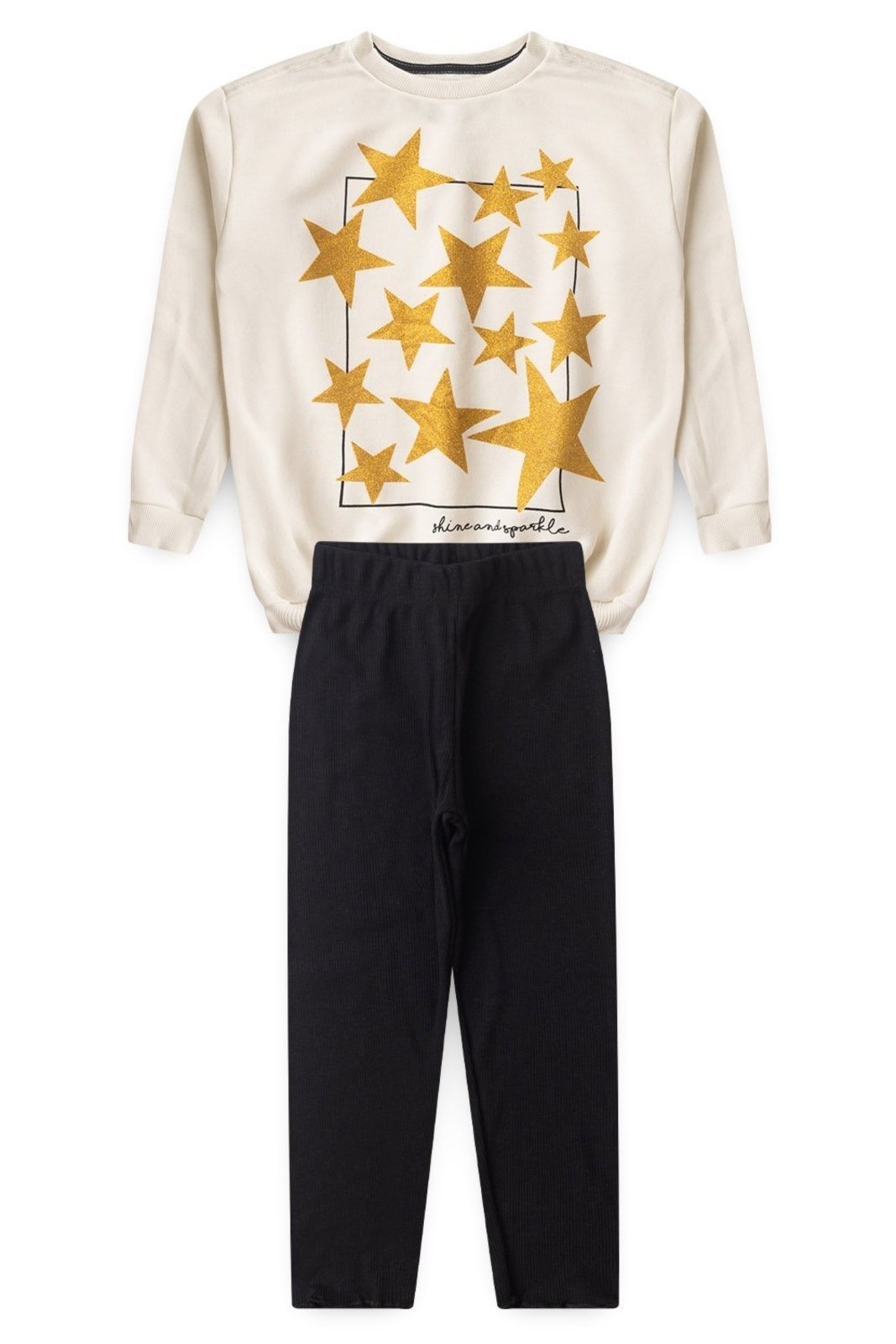 Infantil - Conjunto Bem Vestir Menina Casaco Oversized com Estampa Estrelas e Legging