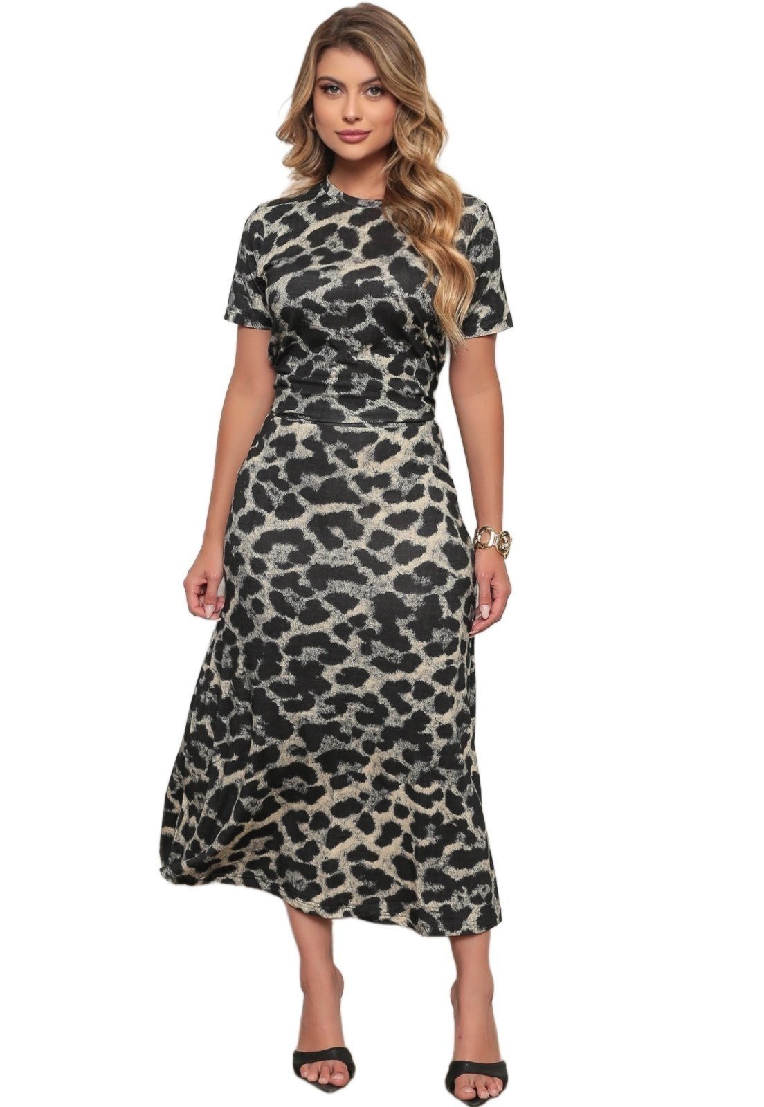 Vista 2 Conjunto Dellamarca Saia e Blusa Estampada Palha estampado/onça/preto Dellamarca estampado/onça/preto