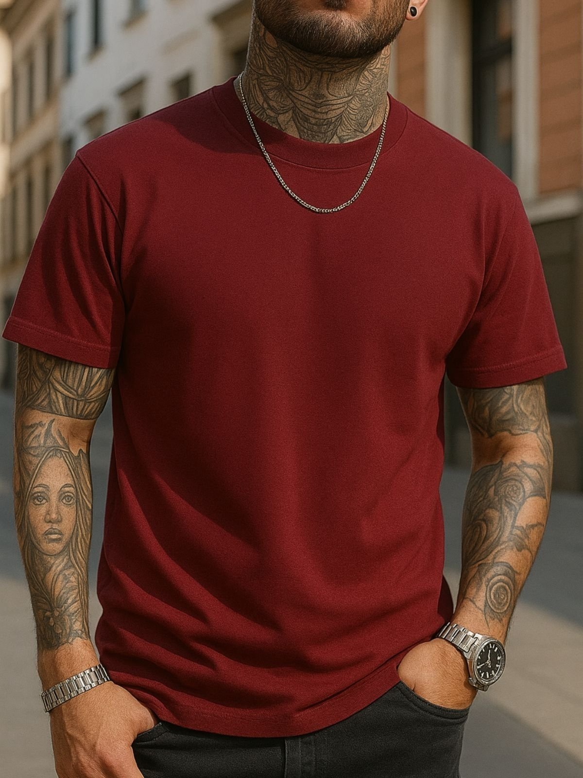 Vista 2 Camiseta Básica Safira Moda Algodão bordô Safira Moda bordô