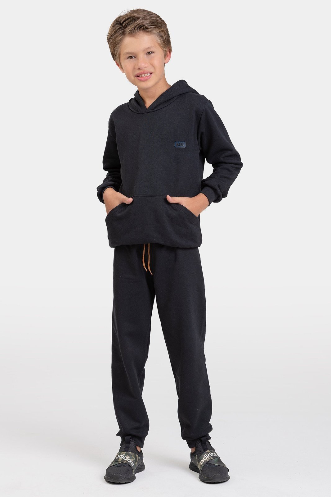 Infantil - Conjunto Moletom Peluciado Masculino Canguru - Preto