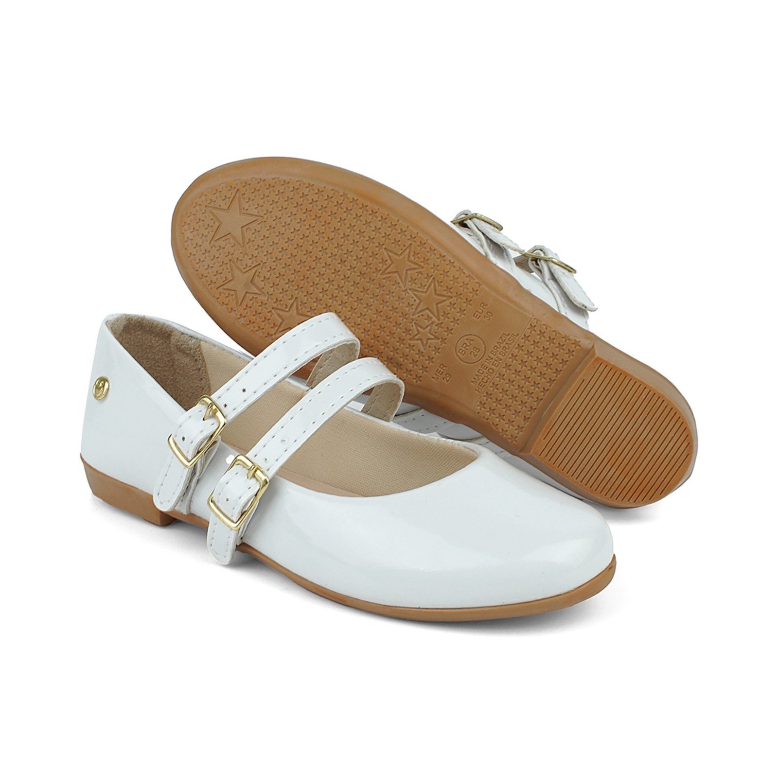 Infantil – Sapatilha Branca Feminina Menina Duas Fivelas Elegante Lulopé