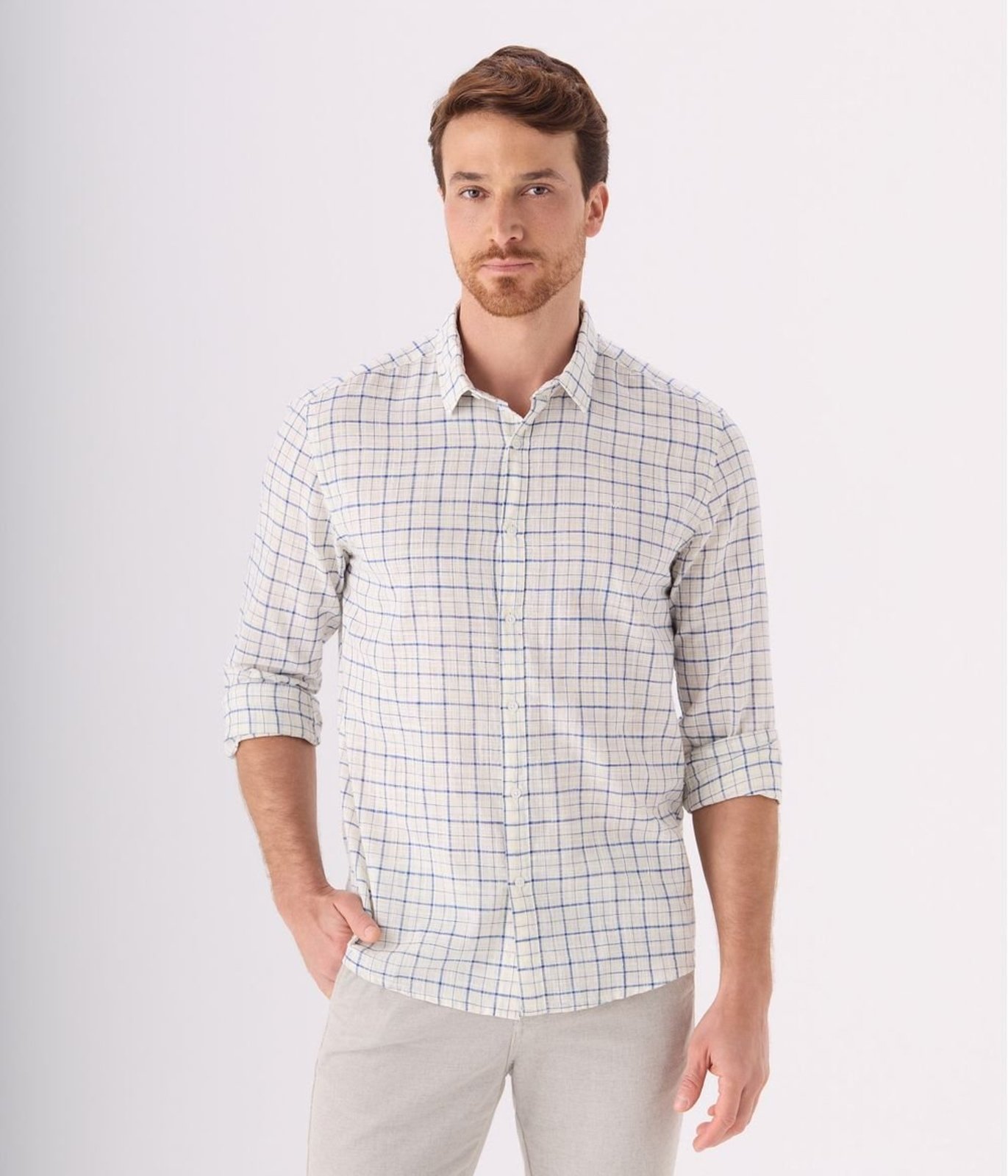 Camisa Makenji Casual Masculina Off White