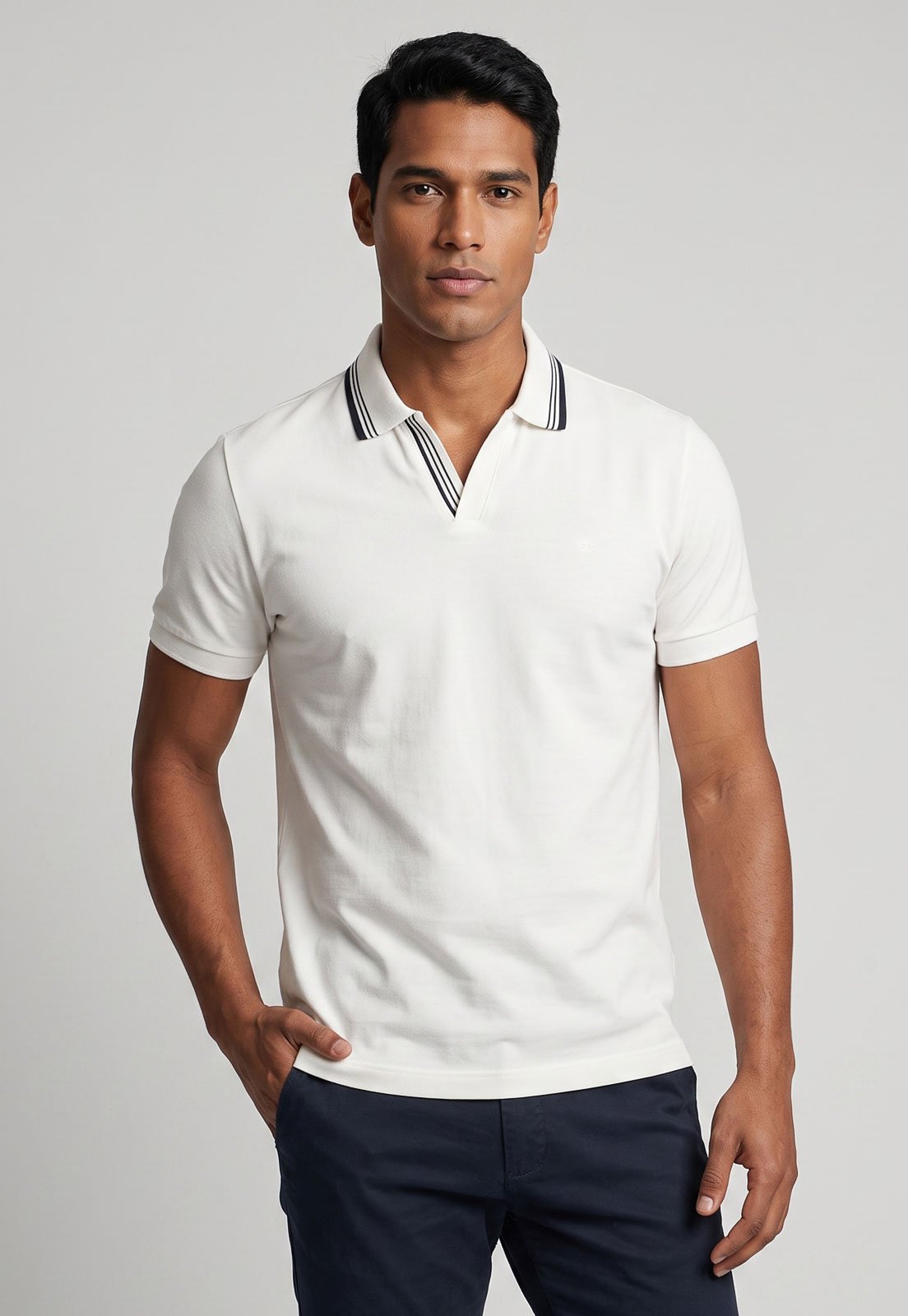 Polo Masculina Aramis Gola Listrada Branca