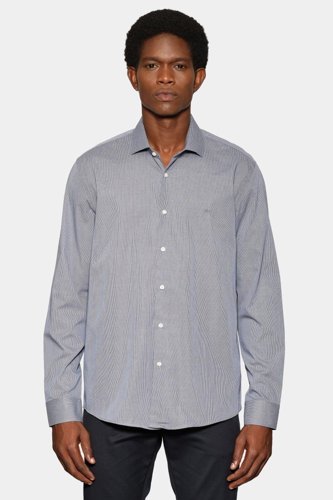 Camisa Aramis Manga Longa Slim Micro Xadrez Azul Com Branco