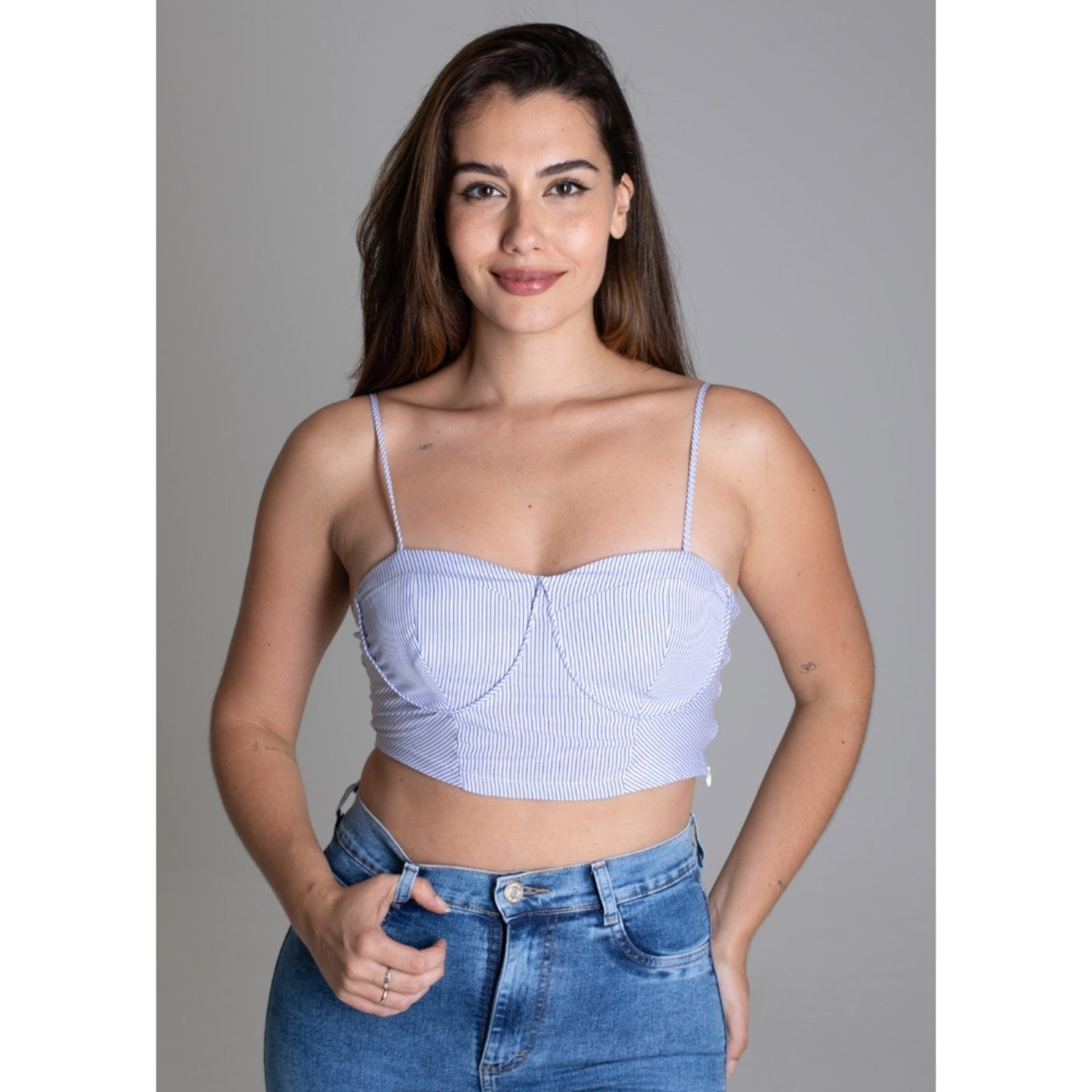 Top Cropped Sawary Fashion Listrinhas Azul