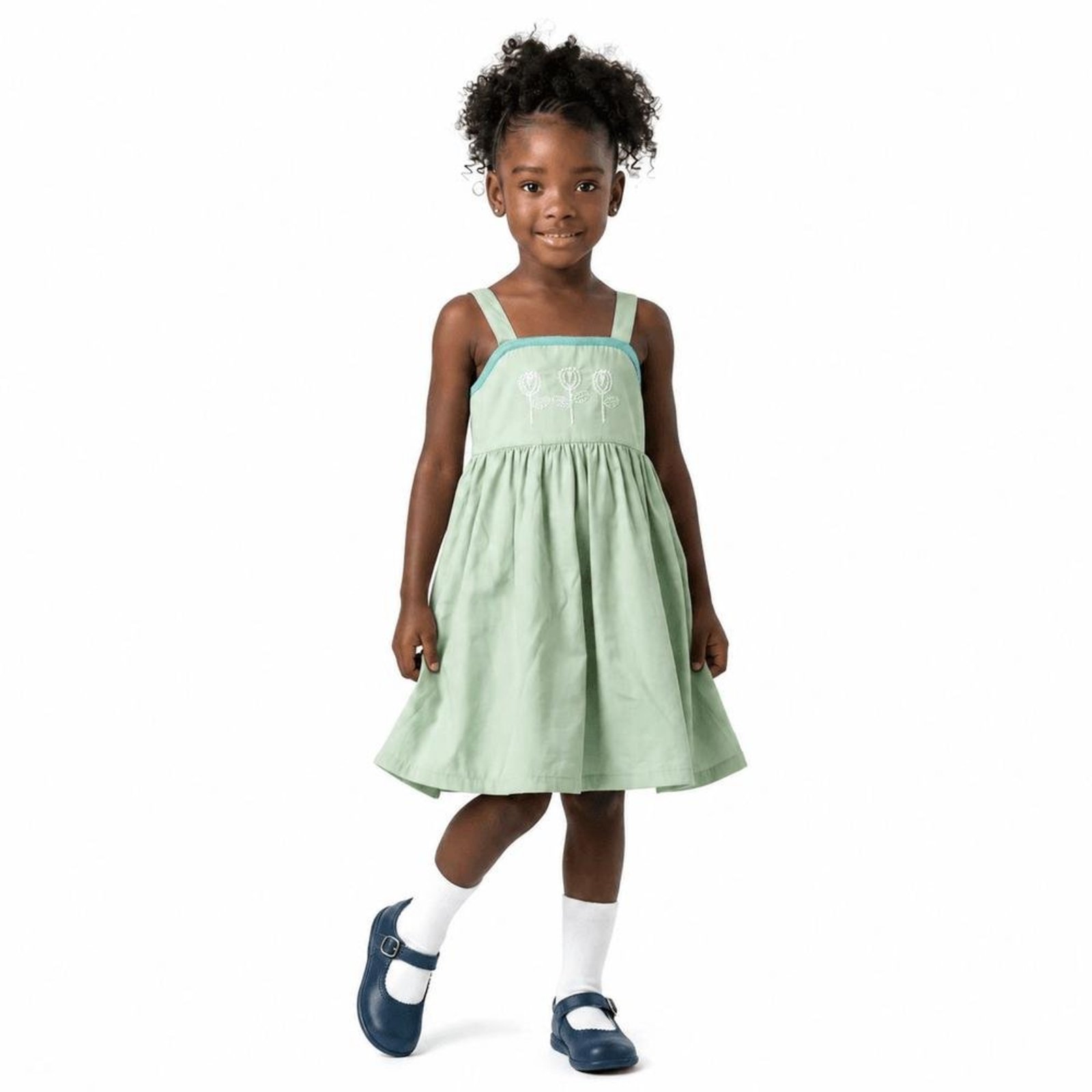 Infantil - Vestido Menina Doce Flor Alphabeto Menta Verde