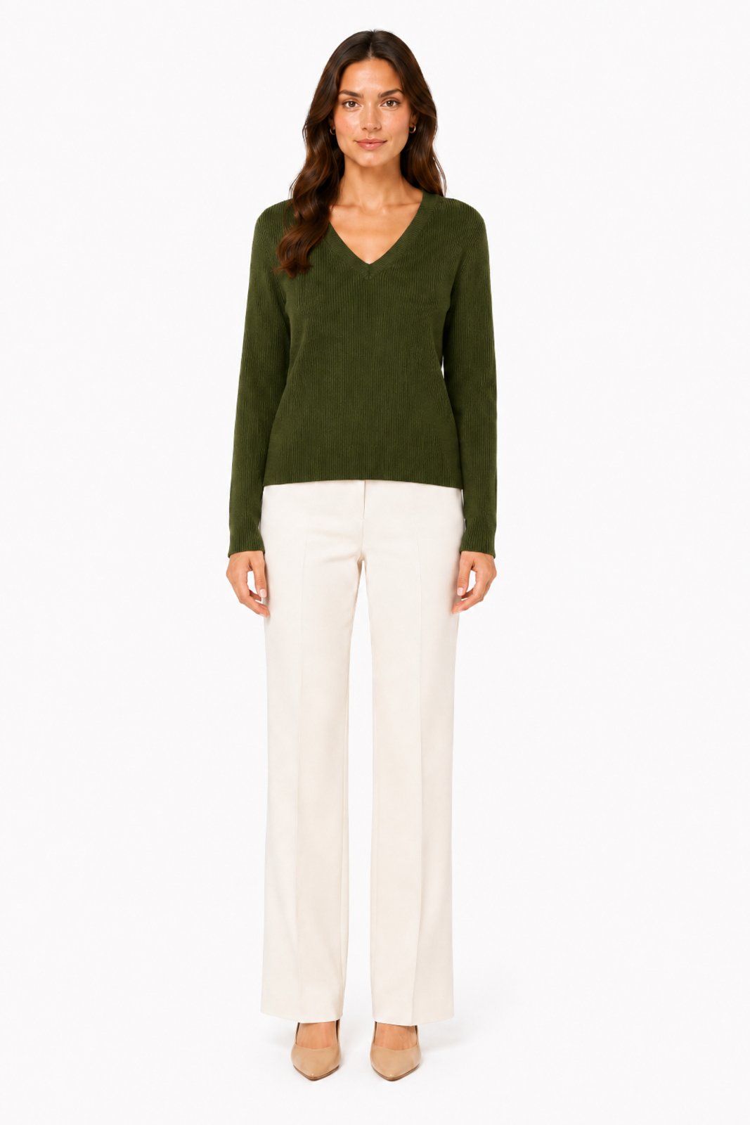 Blusa Tricot D Bell Outlet Fashion Gola V Verde