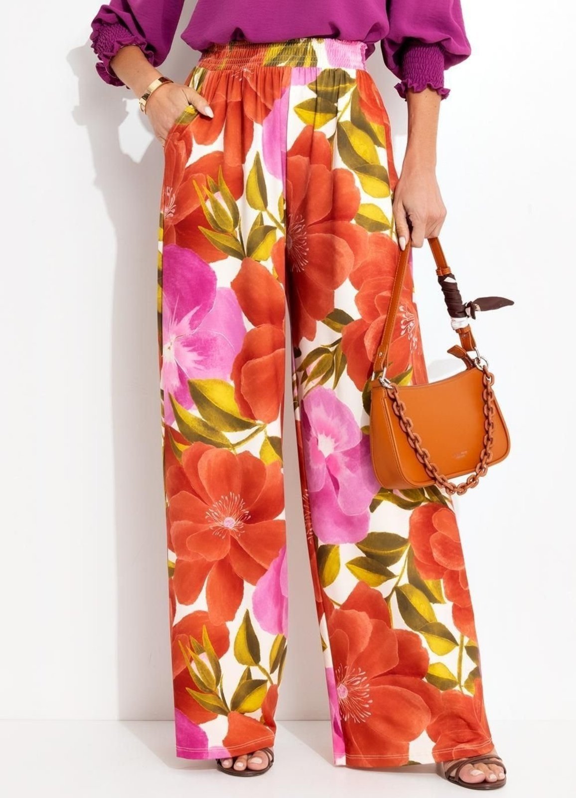Calça Malha Fria Floral Maxi Colorido Quintess