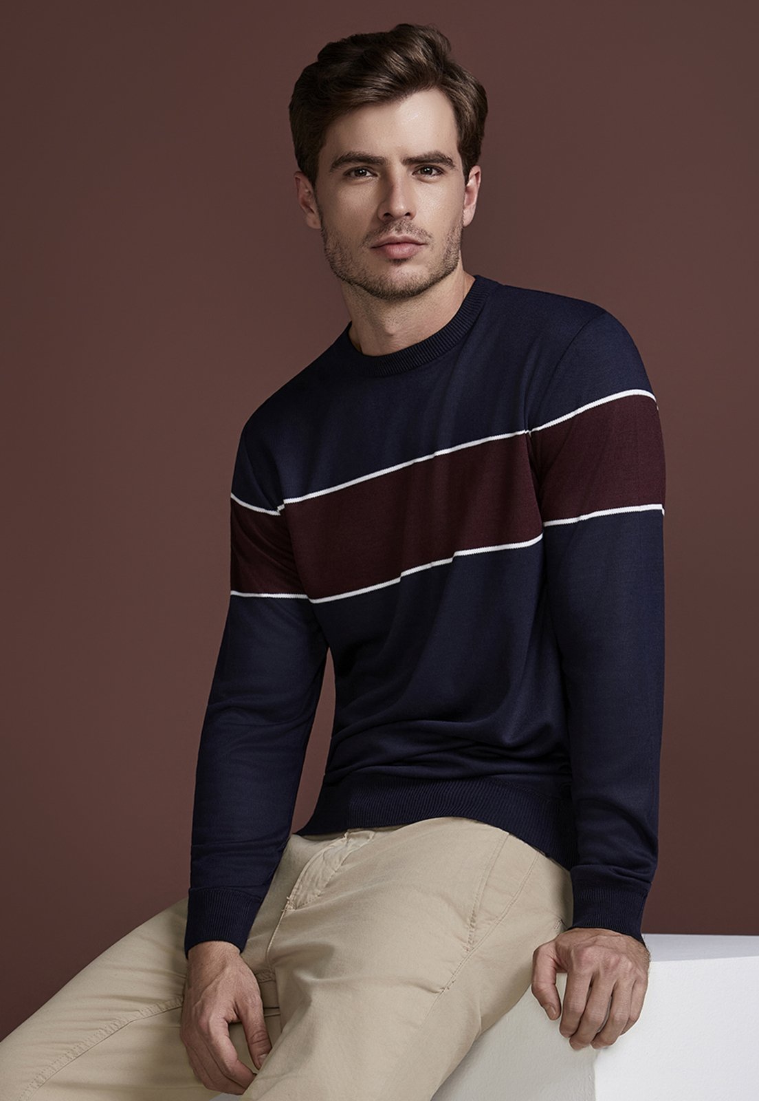 SUETER MASCULINO AD FASHION MARINHO/VINHO