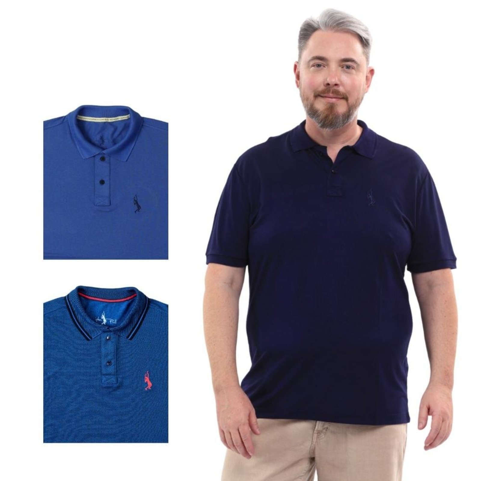 Kit 3 Camisa Polo Masculina Plus Size Piquet Algodão Leve