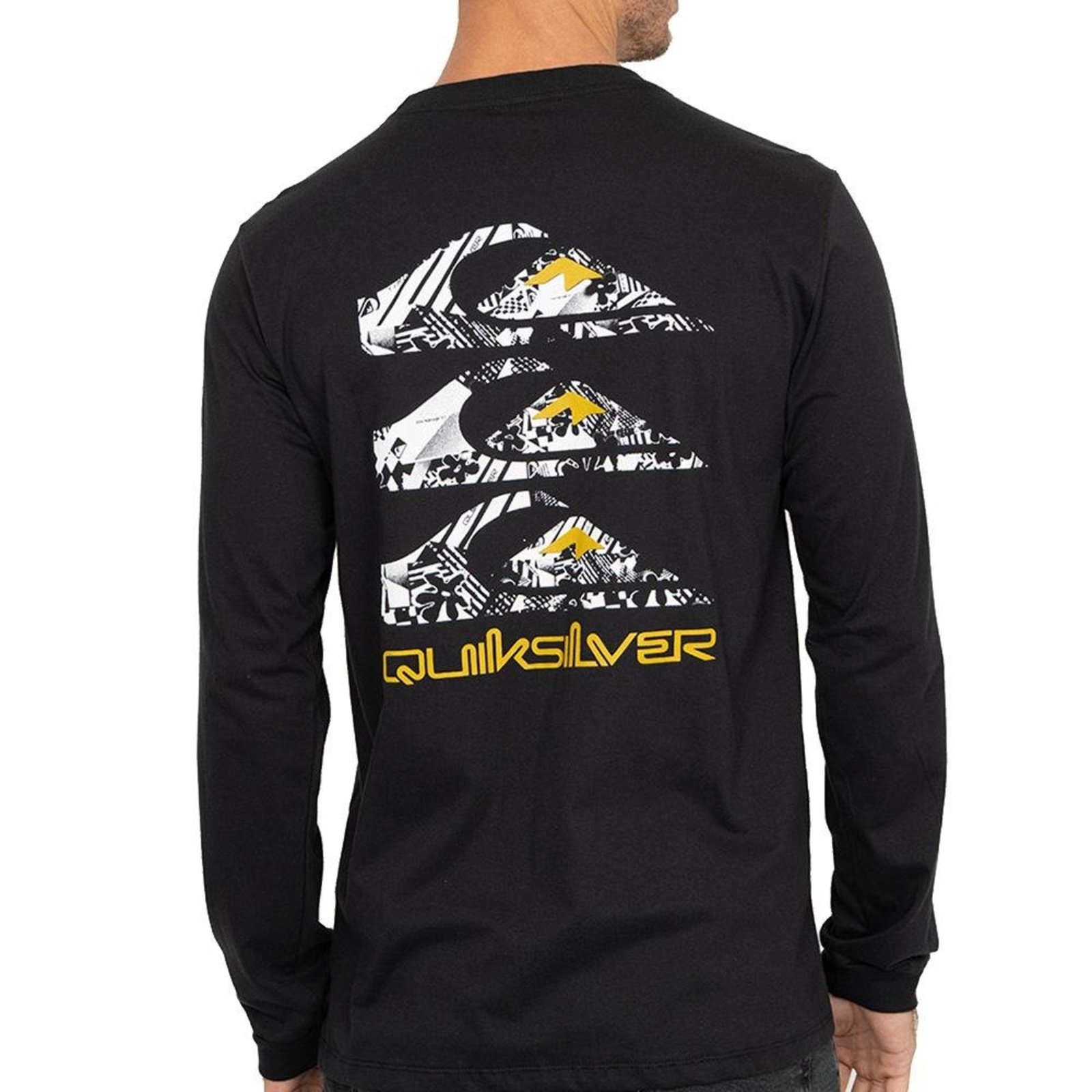 Camiseta Quiksilver Manga Longa Three Logo WT26 Preto