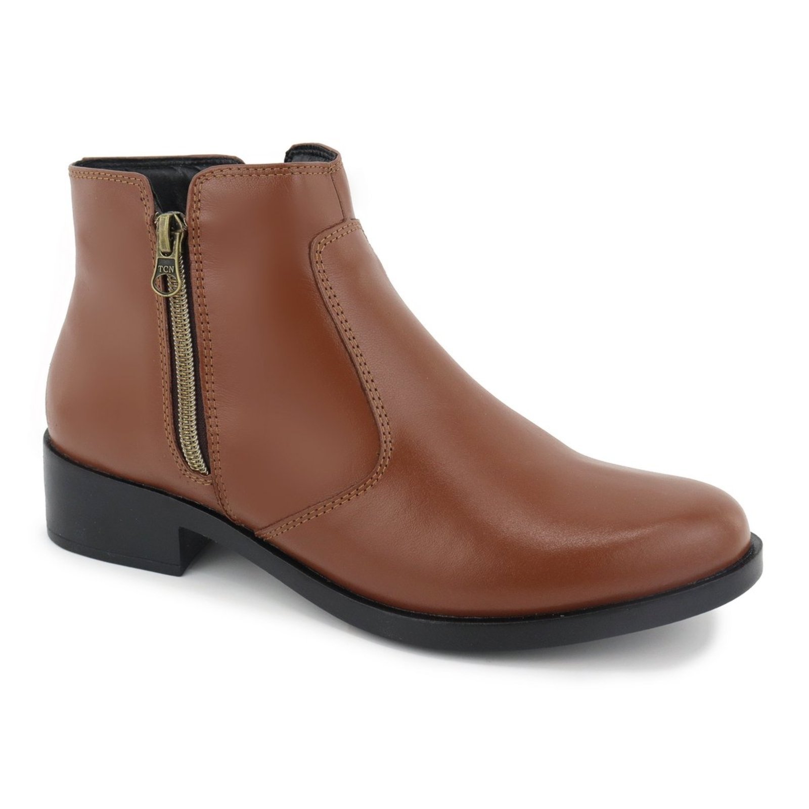 Bota Cano Baixo em Couro Brandi com Zipper Lateral Muito Confortavel Estilo Casual e Urbano