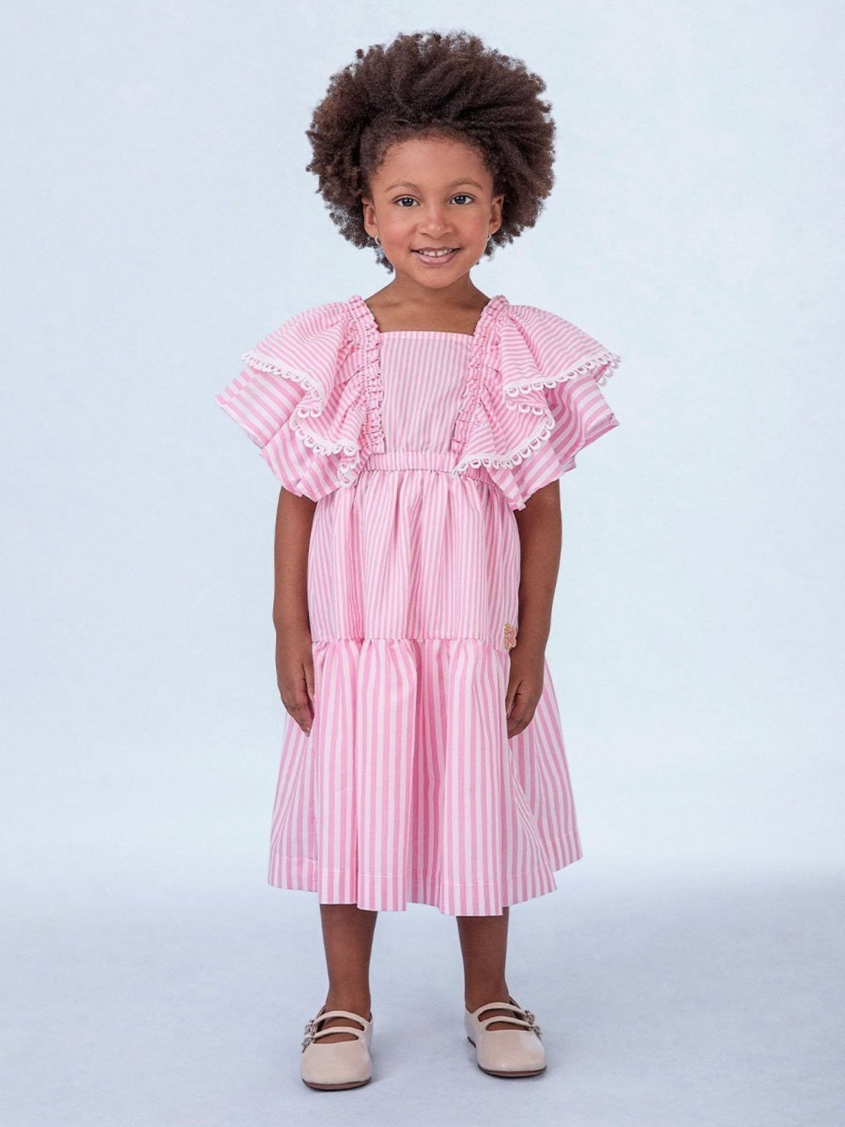 Infantil - Vestido Rosa Listrado com Babados