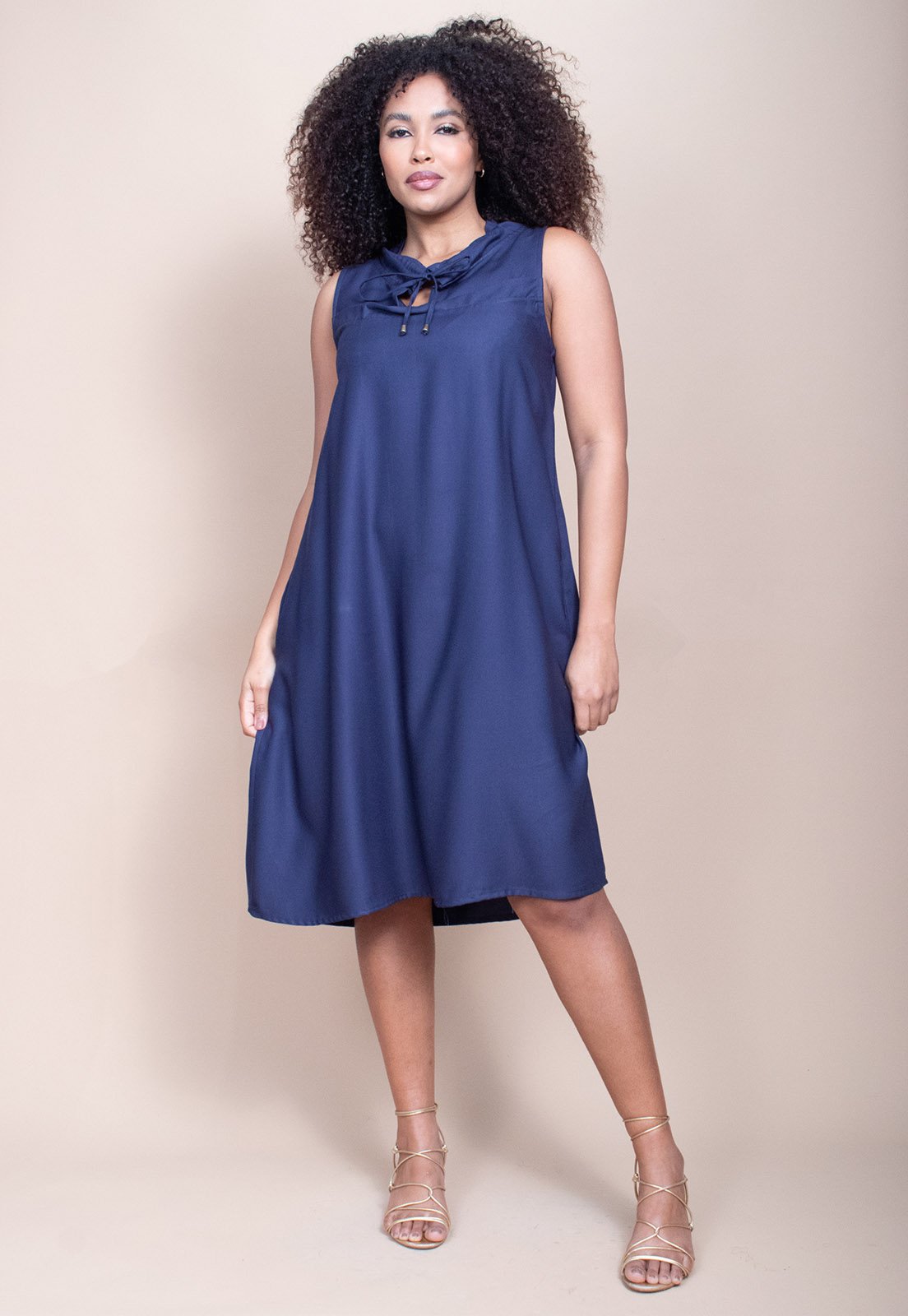 Vestido Midi Cabanafree Viscose Piaf Azul Marinho