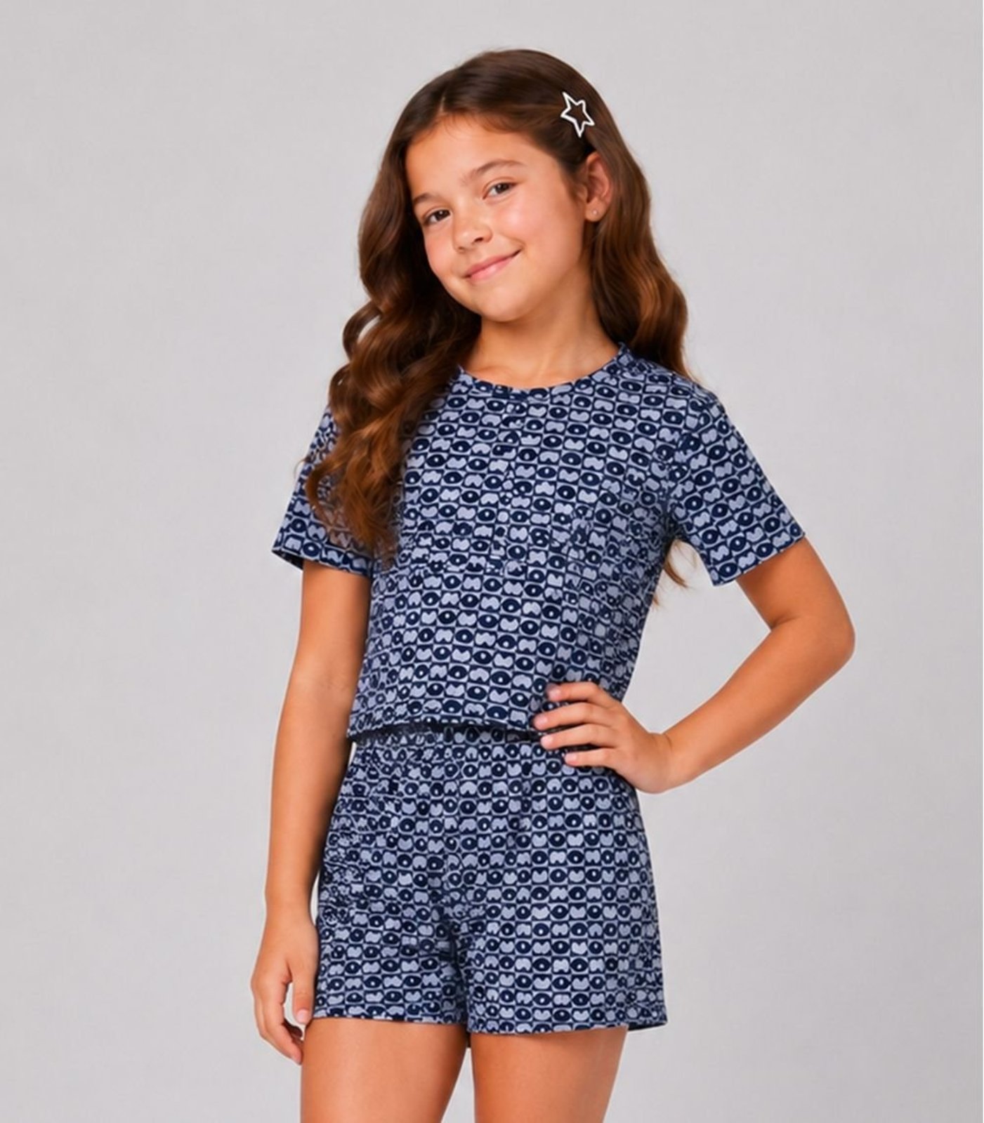 Infantil - Conjunto Menina Blusa Com Short Select Azul