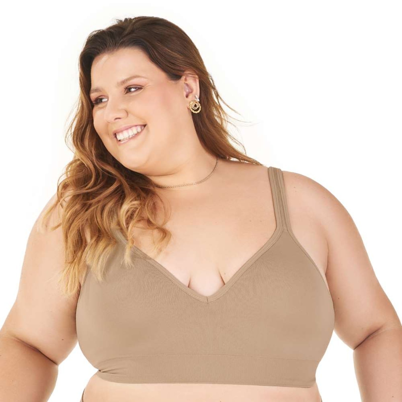 Sutiã Comfort Plus Duplo Alças Largas Reguláveis com Bojo sem Costura Bege Zee Rucci