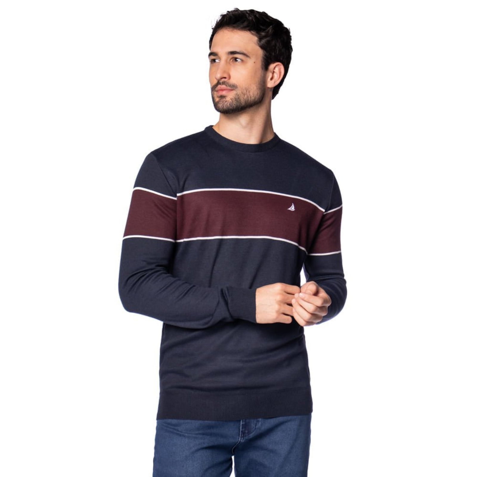 Suéter Masculino John Sailor Tricot Elegante Marinho/Vinho