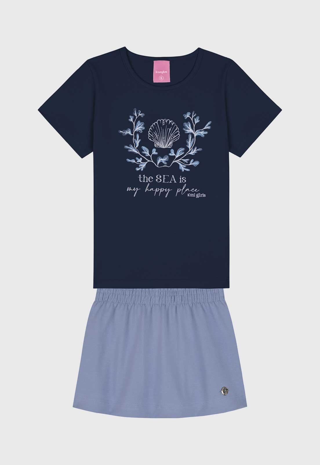 Infantil - Conjunto 2pçs Manga Curta Kamylus Camiseta E Shorts Azul-Marinho