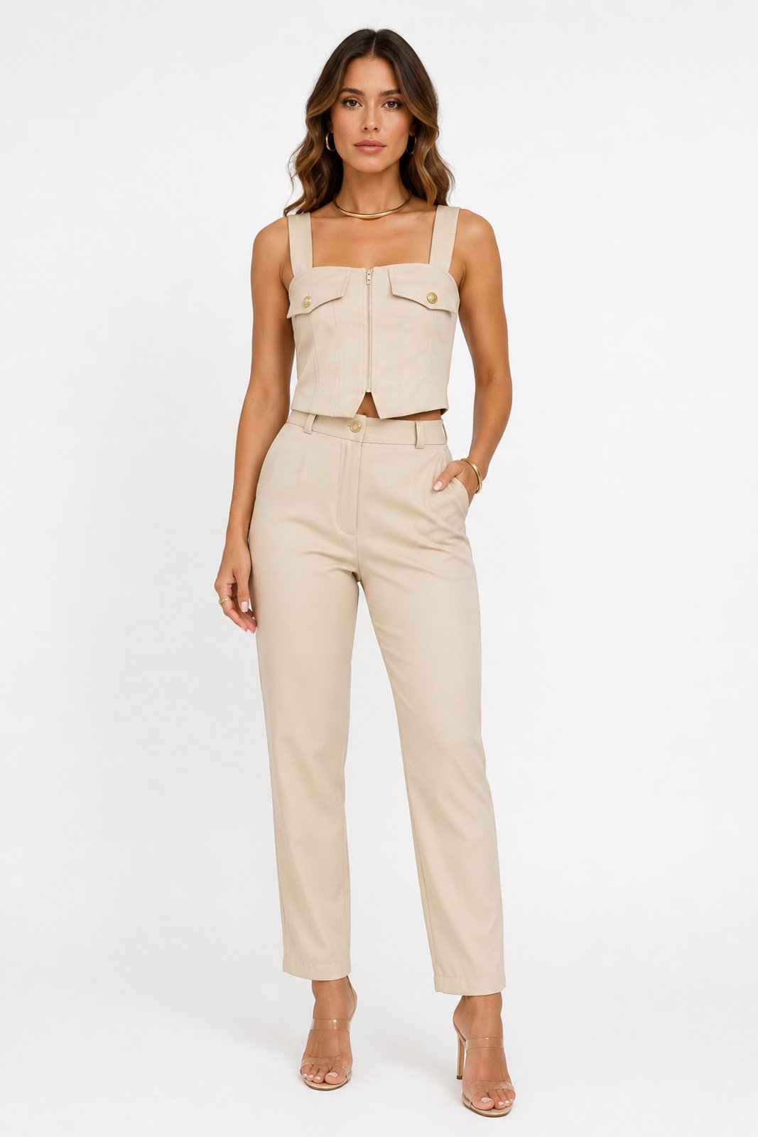 Conjunto D Bell Outlet Fashion Alfaiataria Bege