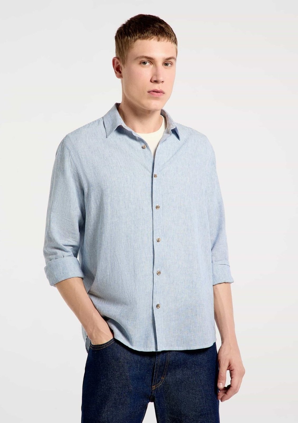 Camisa Masculina Manga Longa Listrada Em Linho Hering