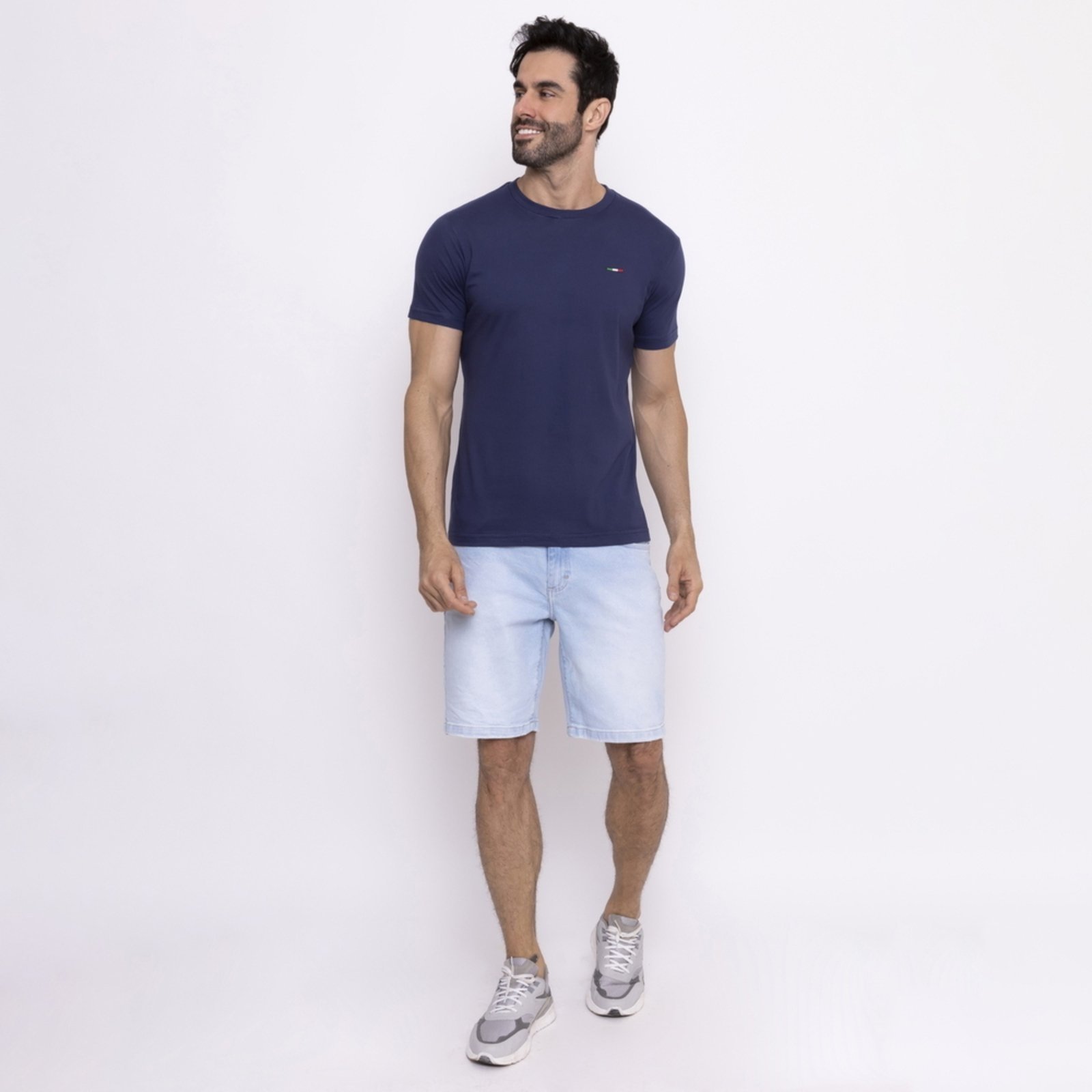 Camiseta Masculina Básica FMF com Bordado no Estilo Tommy Algodão Premium Itália Marinho
